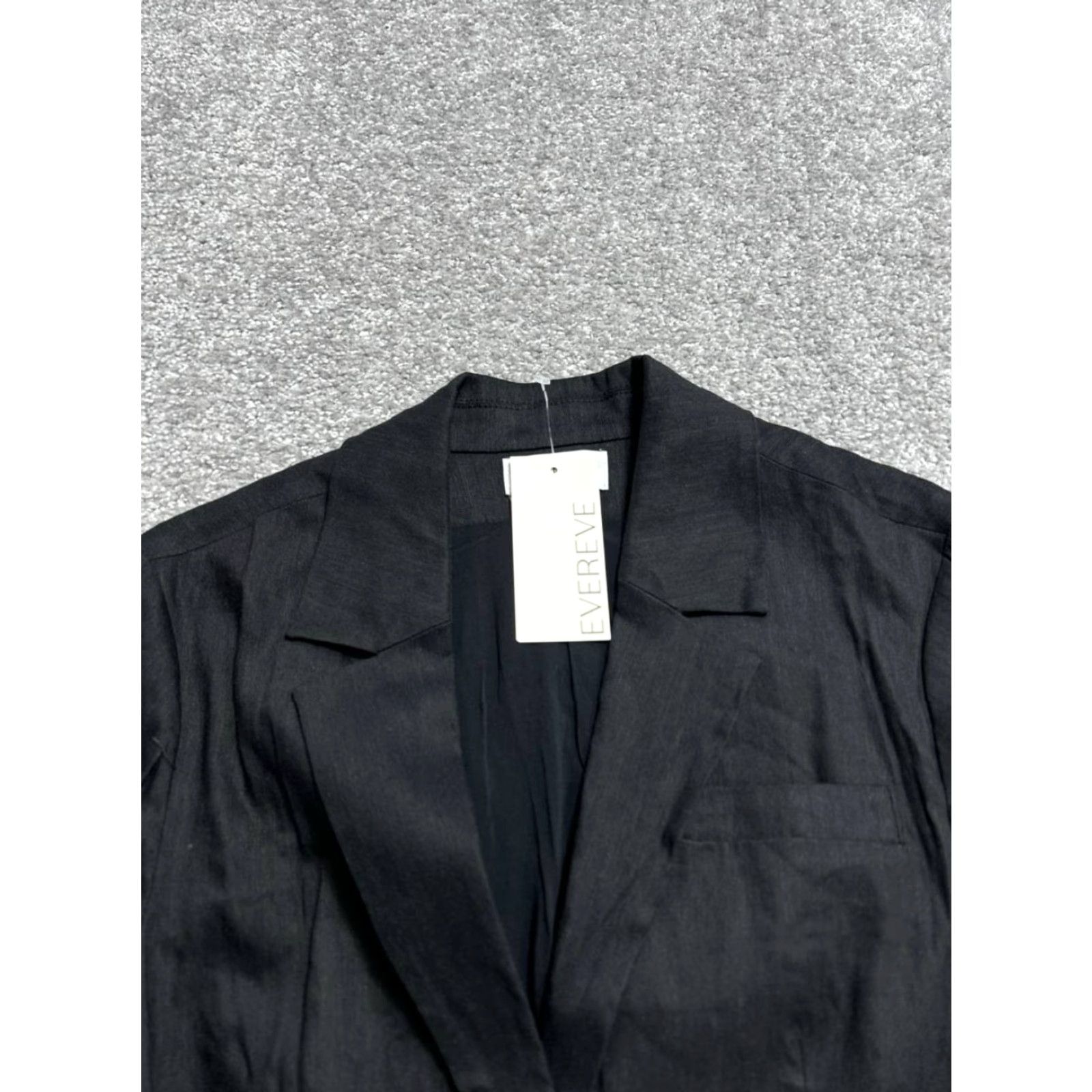 Vintage Evereve Blazer Jacket Womens XS Black Notch Single-Breasted Short Sleeve Linen Spandex Dressy New Size XS / US 0-2 / IT 36-38 - 3 Thumbnail