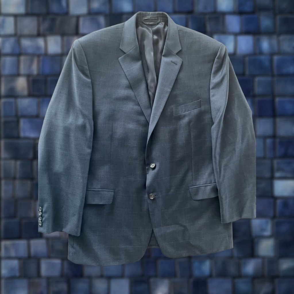 Ralph Lauren VINTAGE Lauren Ralph Lauren Windowpane Plaid Wool Sport Jacket Coat Blazer Mens 46R Gray Size 46R - 1 Thumbnail