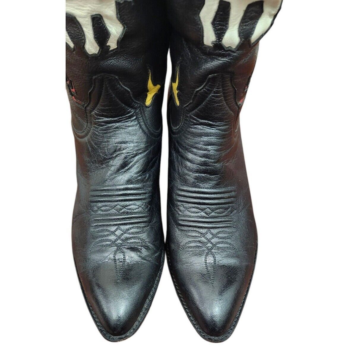 Larry Mahan Larry Mahan Rodeo Black White Red Cowgirl Cowboy Boots Size US 7 / IT 37 - 4 Thumbnail