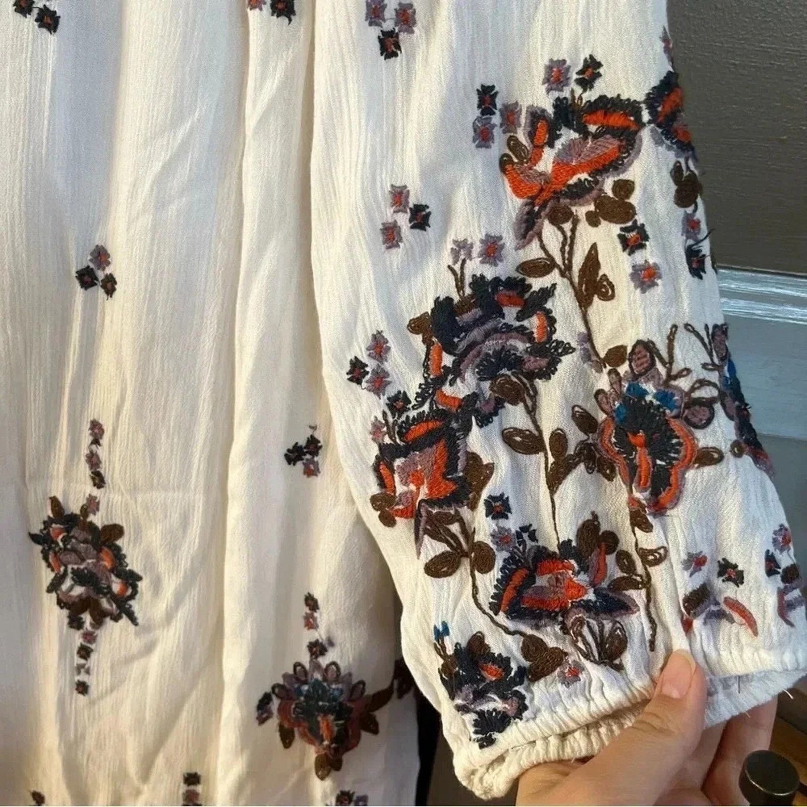 Free People Free People Ivory Oxford Embroidered Mini Dress Floral Sz S Size S / US 4 / IT 40 - 7 Thumbnail
