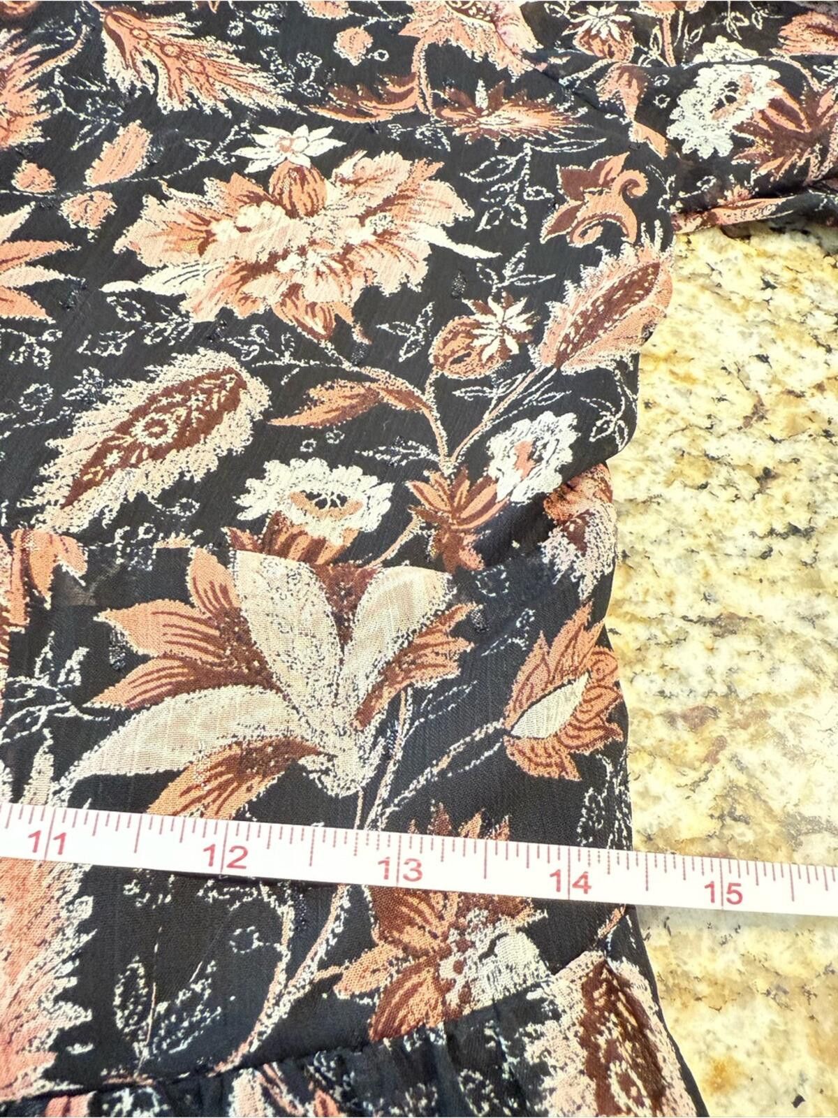 Other Madewell floral midi dress V neck ruffled hem black tan SZ 6 Size M / US 6-8 / IT 42-44 - 7 Thumbnail
