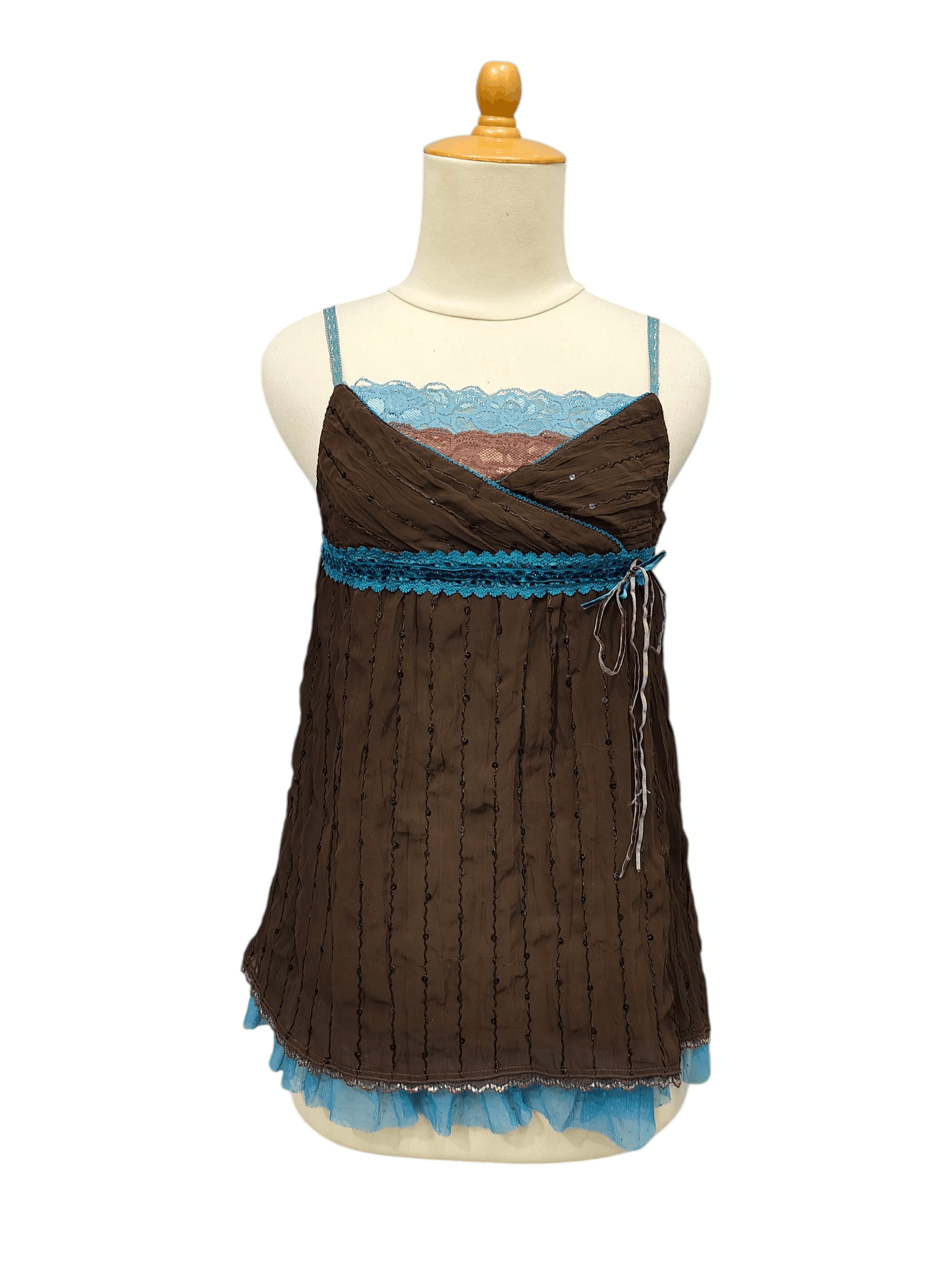 Japanese Brand 2000s Gleeful🇯🇵 Sheer Chiffon Sequin Lace Layered Babydoll Size M / US 6-8 / IT 42-44 - 1 Thumbnail