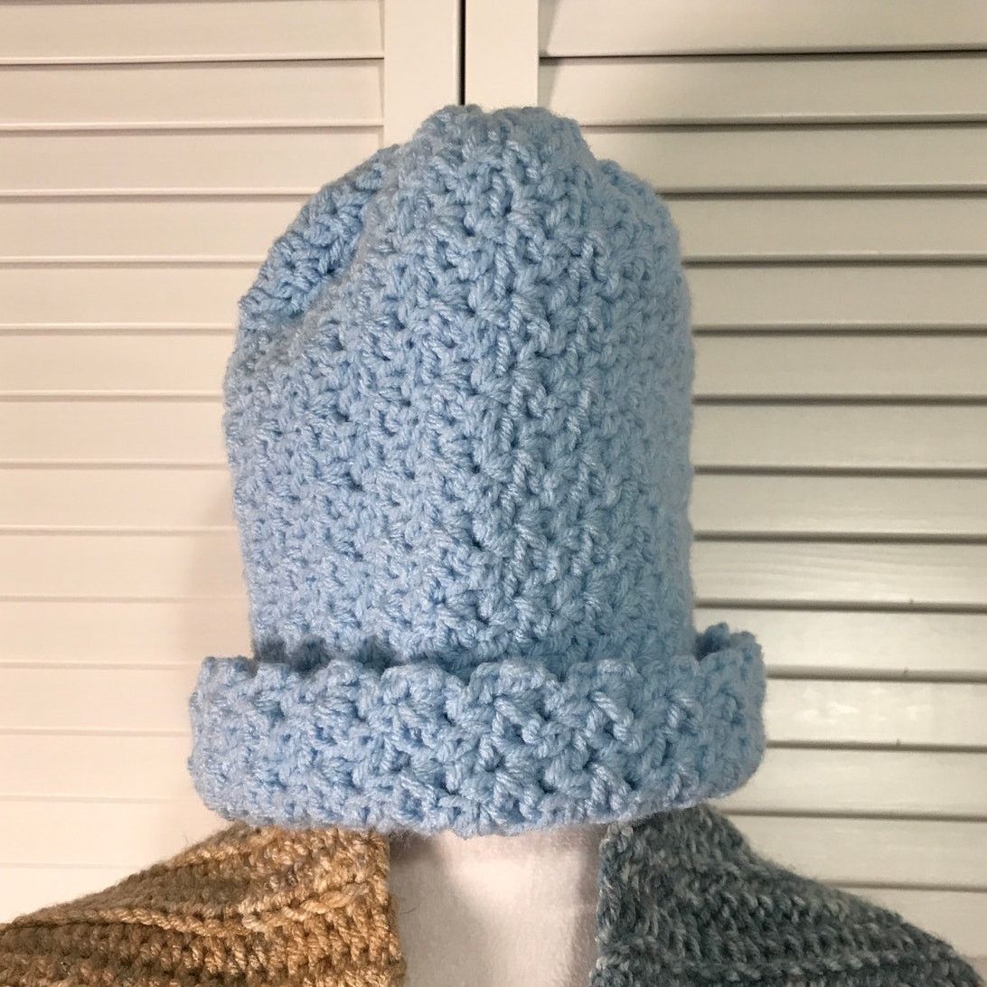 Handmade NWT Handmade Crocheted Blue Multicolor Beanie Scarf 57” Size ONE SIZE - 2 Thumbnail