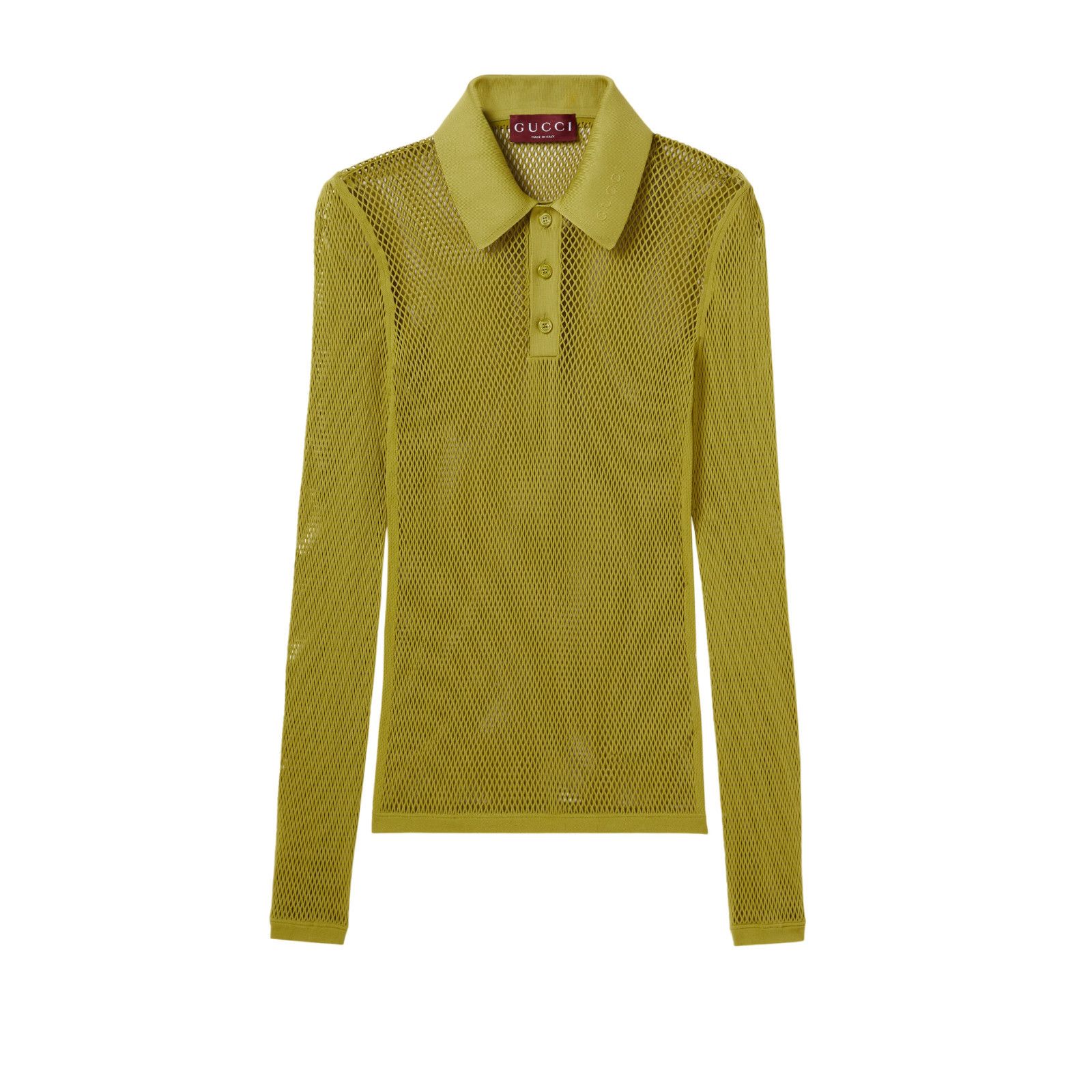 GUCCI $2900 Pistachio Green Embossed Technical Mesh Polo Shi