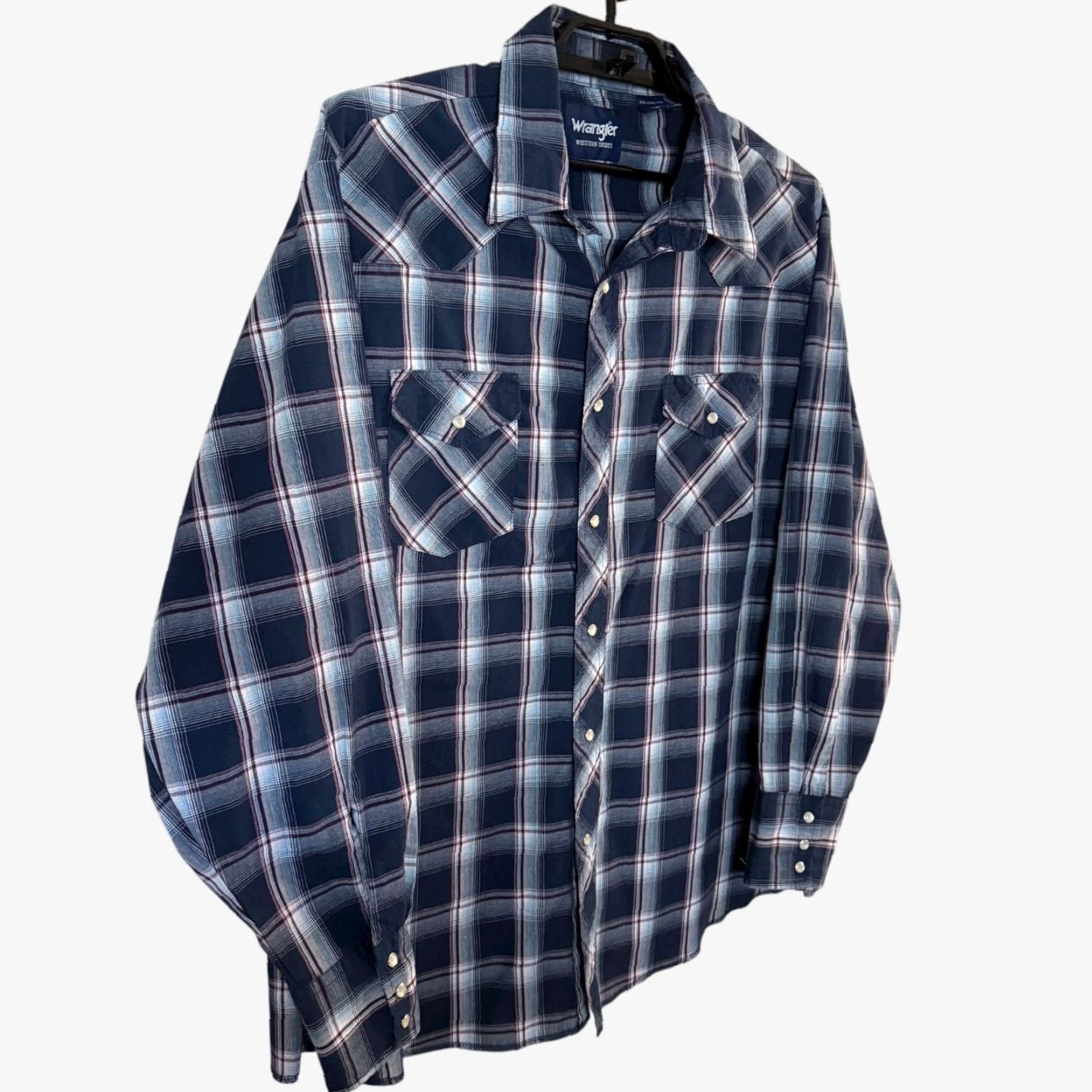 Wrangler VINTAGE Wrangler Plaid Pearl-Snap Western Shirt Blue Men's XXL Button-Up Long-Sleeve Size US XXL / EU 58 / 5 - 3 Thumbnail