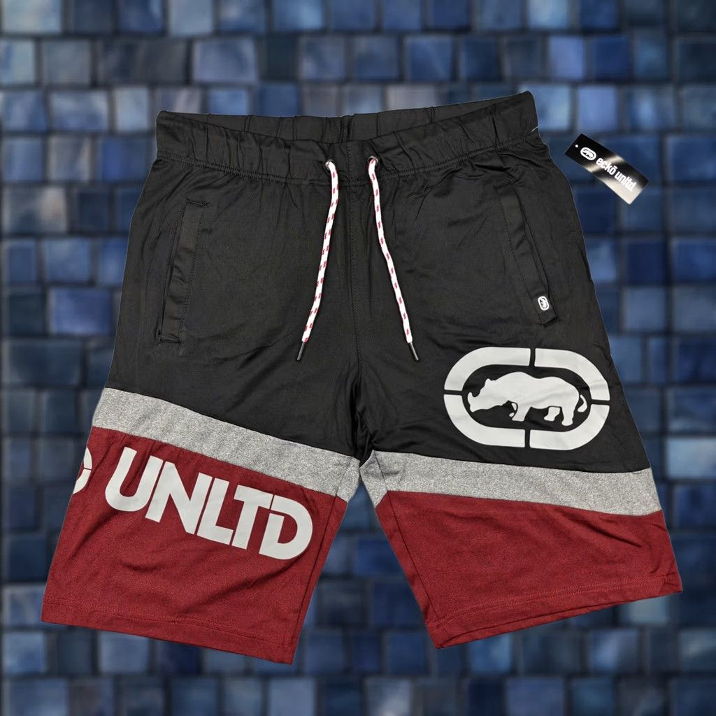 Ecko Unltd. Ecko Unltd Shorts Mens M Black Red Colorblock Drawstring Athletic Logo Gym Size US 31 - 1 Thumbnail