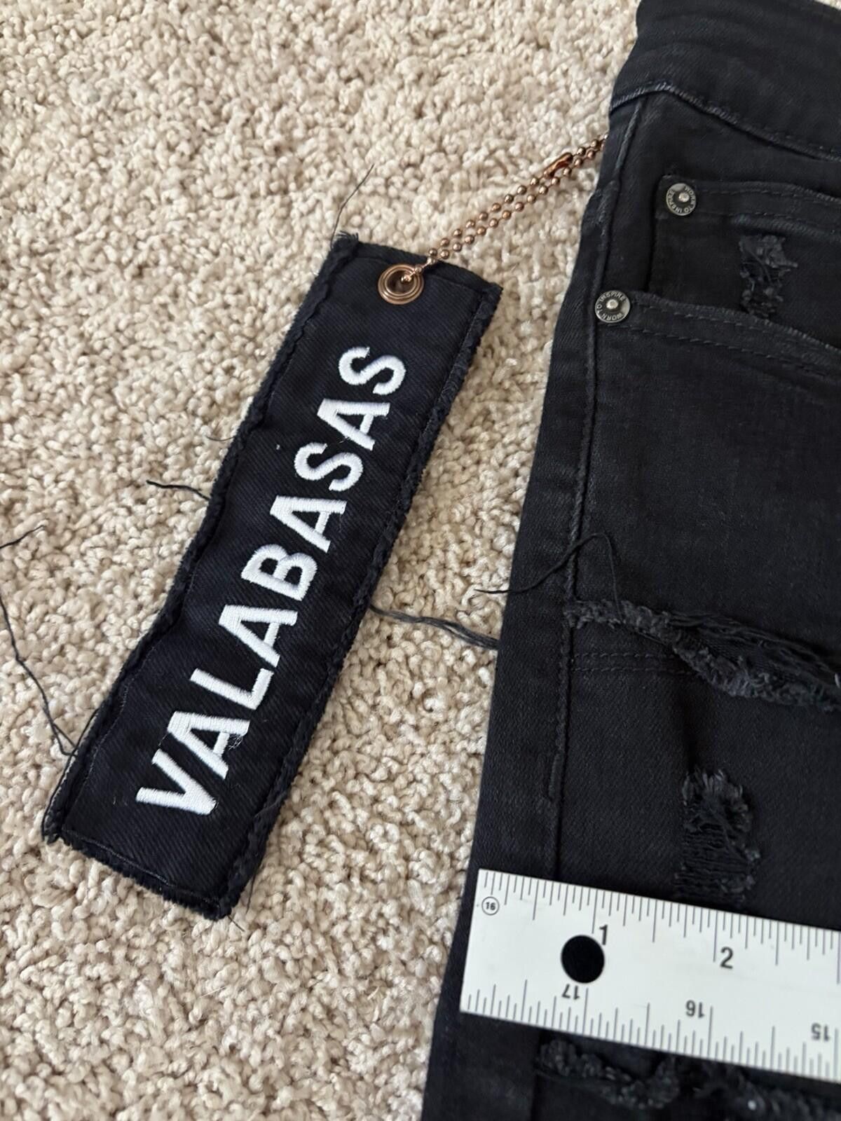 VALABASAS Black Distressed Flared Stretch Denim Jeans