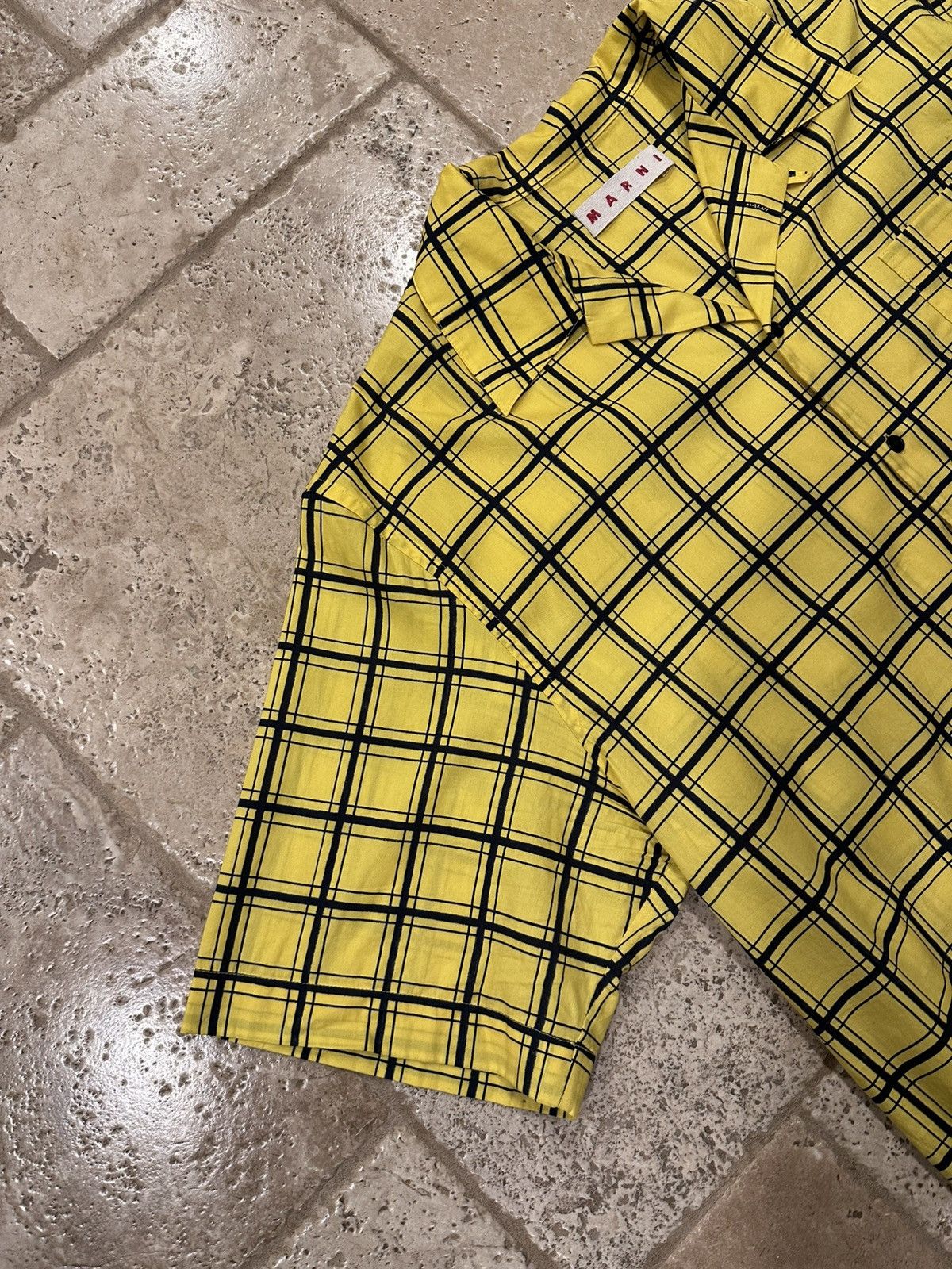 Marni Marni Checkered Grid Poplin Bowling Yellow Shirt Size US XL / EU 56 / 4 - 6 Thumbnail