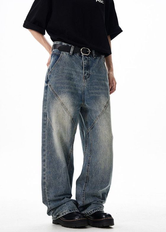 Vintage Men's wide-leg loose stitching high street baggy jeans Size US 32 / EU 48 - 3 Thumbnail