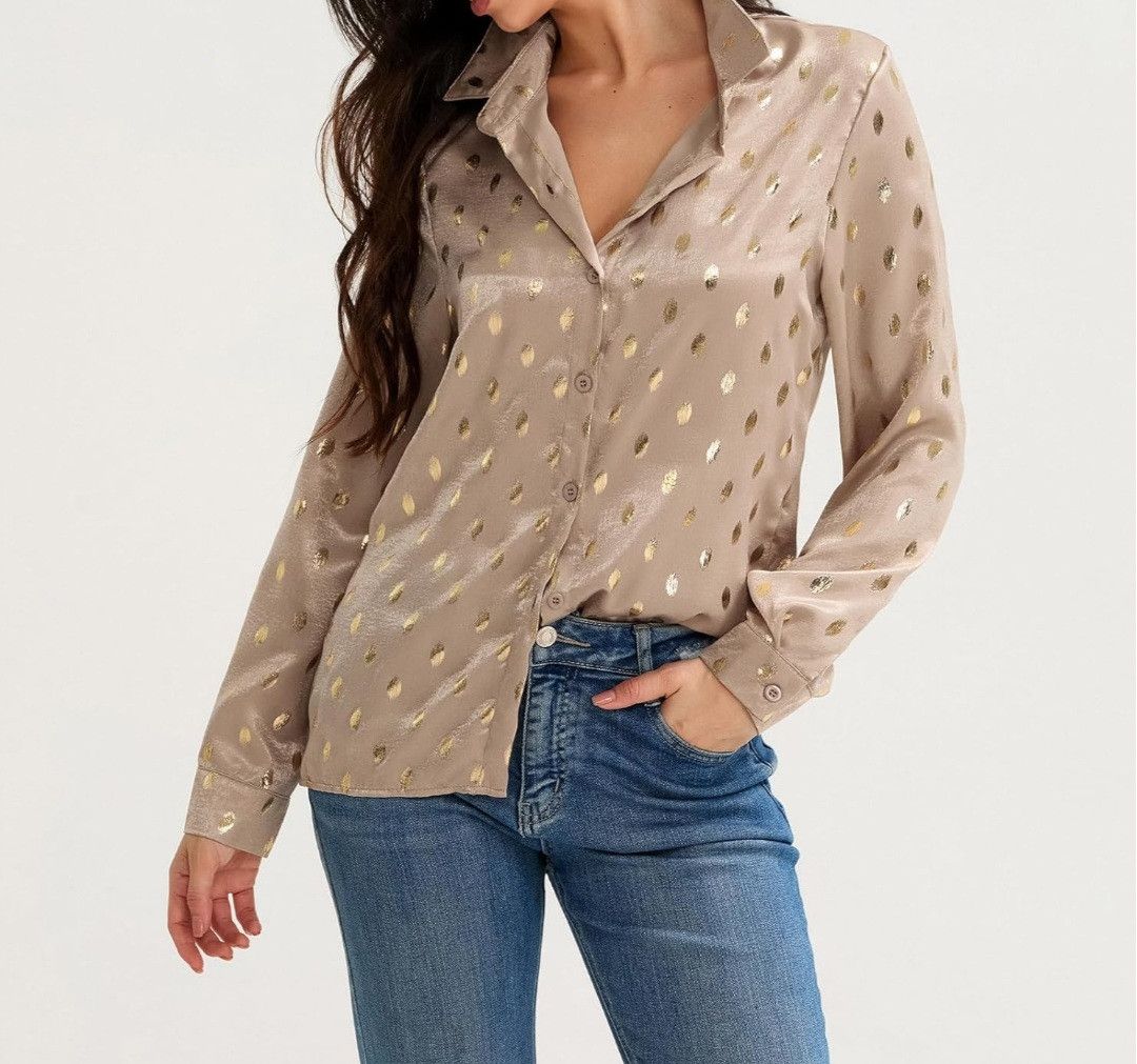 Other Champagne button up with gold polka dot design Size M / US 6-8 / IT 42-44 - 1 Thumbnail
