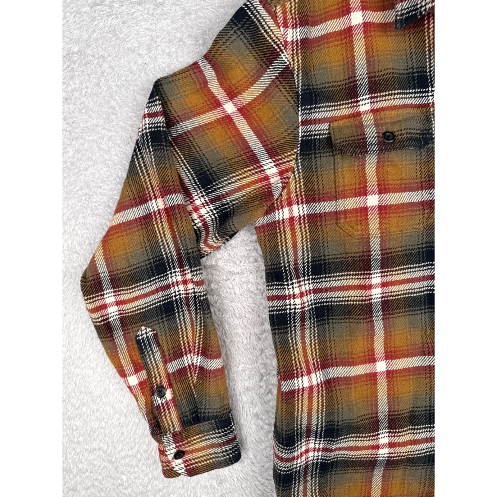 Orvis VINTAGE ORVIS Shirt Mens Large Beige Red Black Flannel Plaid Button-Up Cotton Fish Camp Size US L / EU 52-54 / 3 - 3 Thumbnail