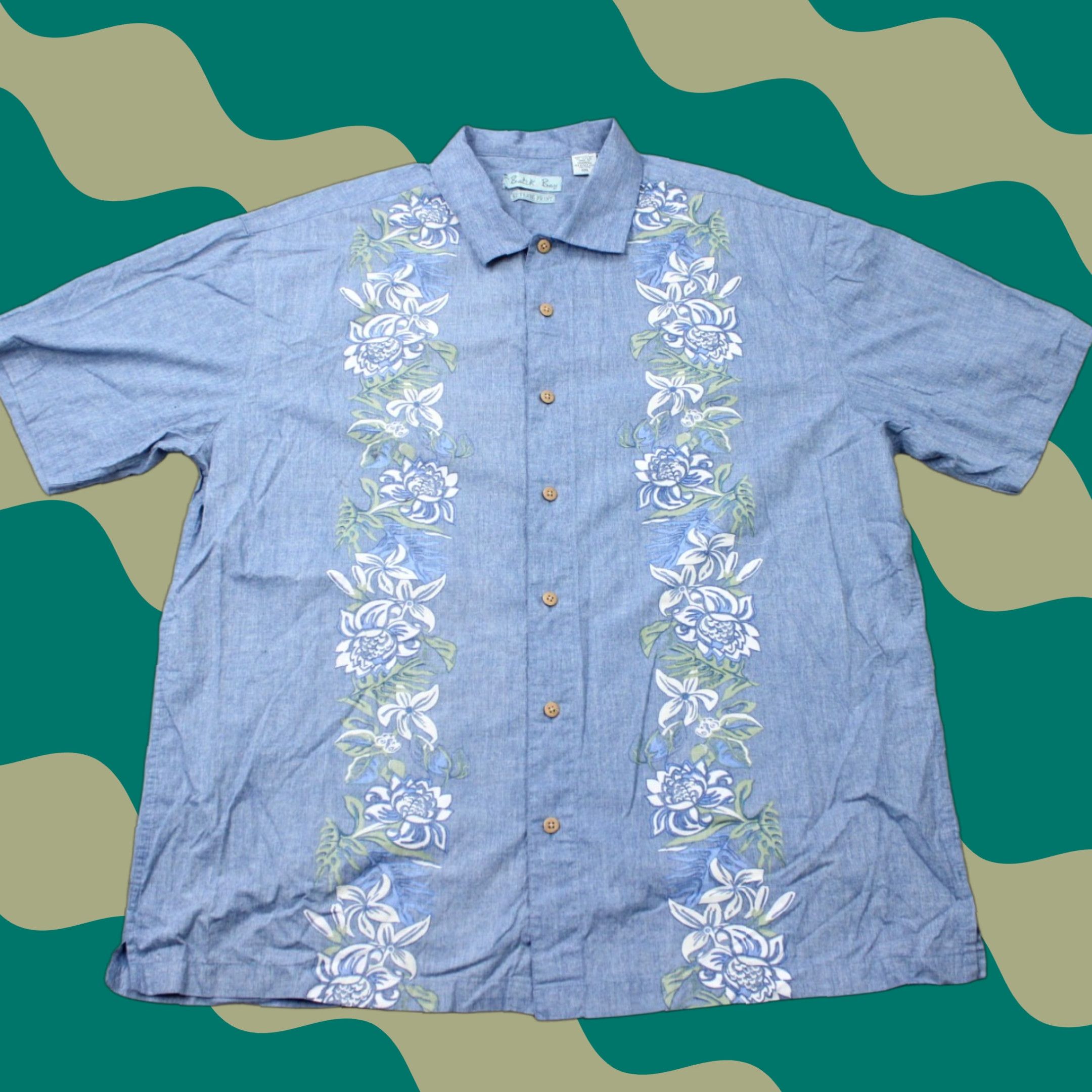 Vintage Batik Bay Shirt Mens 2XL Blue Floral Reverse Print 100% Cotton Short Sleeve Button-Up Size US XXL / EU 58 / 5 - 1 Thumbnail