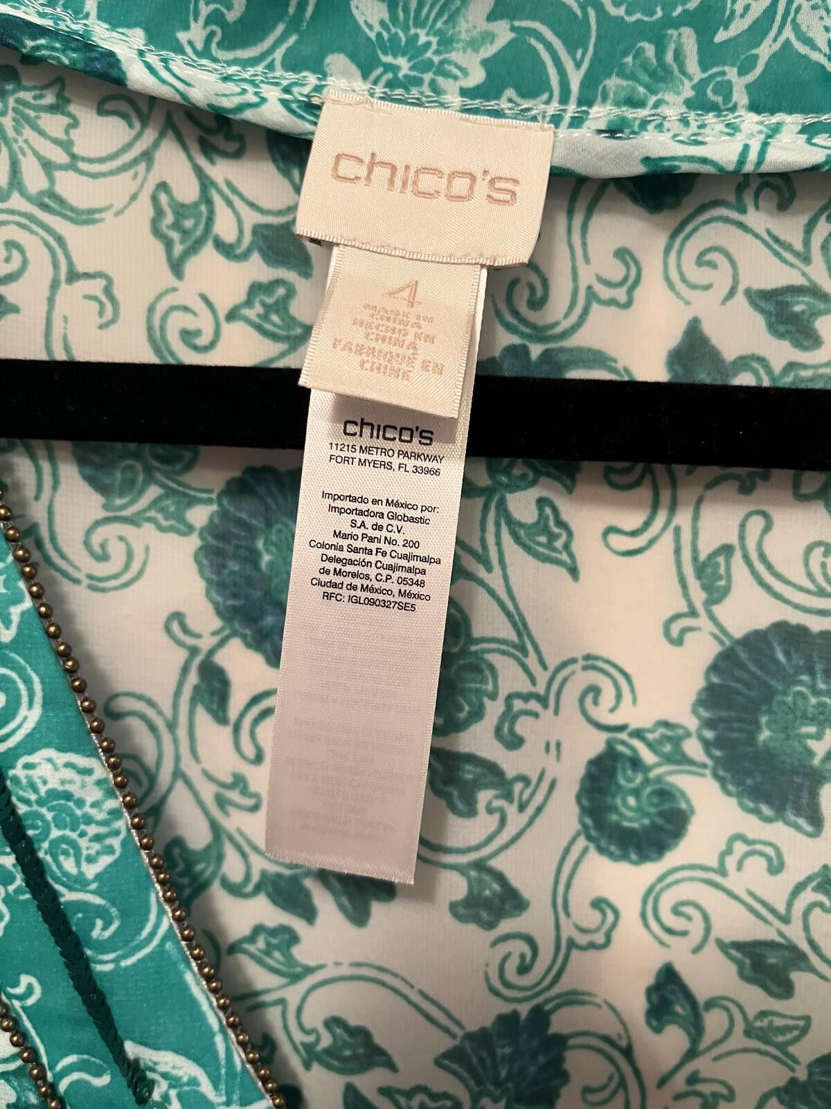 Chicos Chico's Green Floral Patterned V-Neck Blouse with Bell Slee- Size XL / US 12-14 / IT 48-50 - 5 Thumbnail