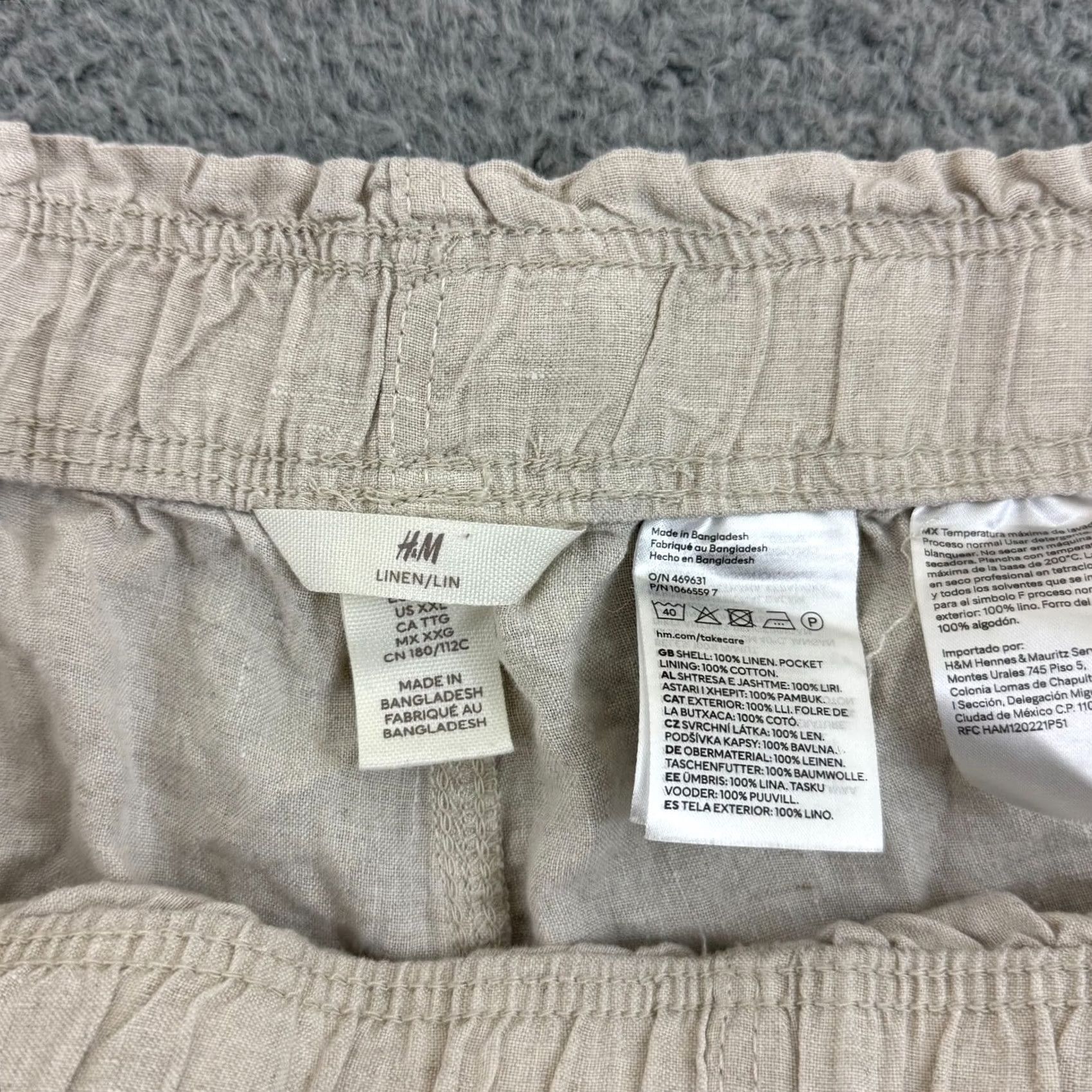 H&M H&M Pants Womens XXL Beige Linen Stretch Wide Leg Loose Crop Pocket Boho Beach Size 40" / US 18 - 7 Thumbnail