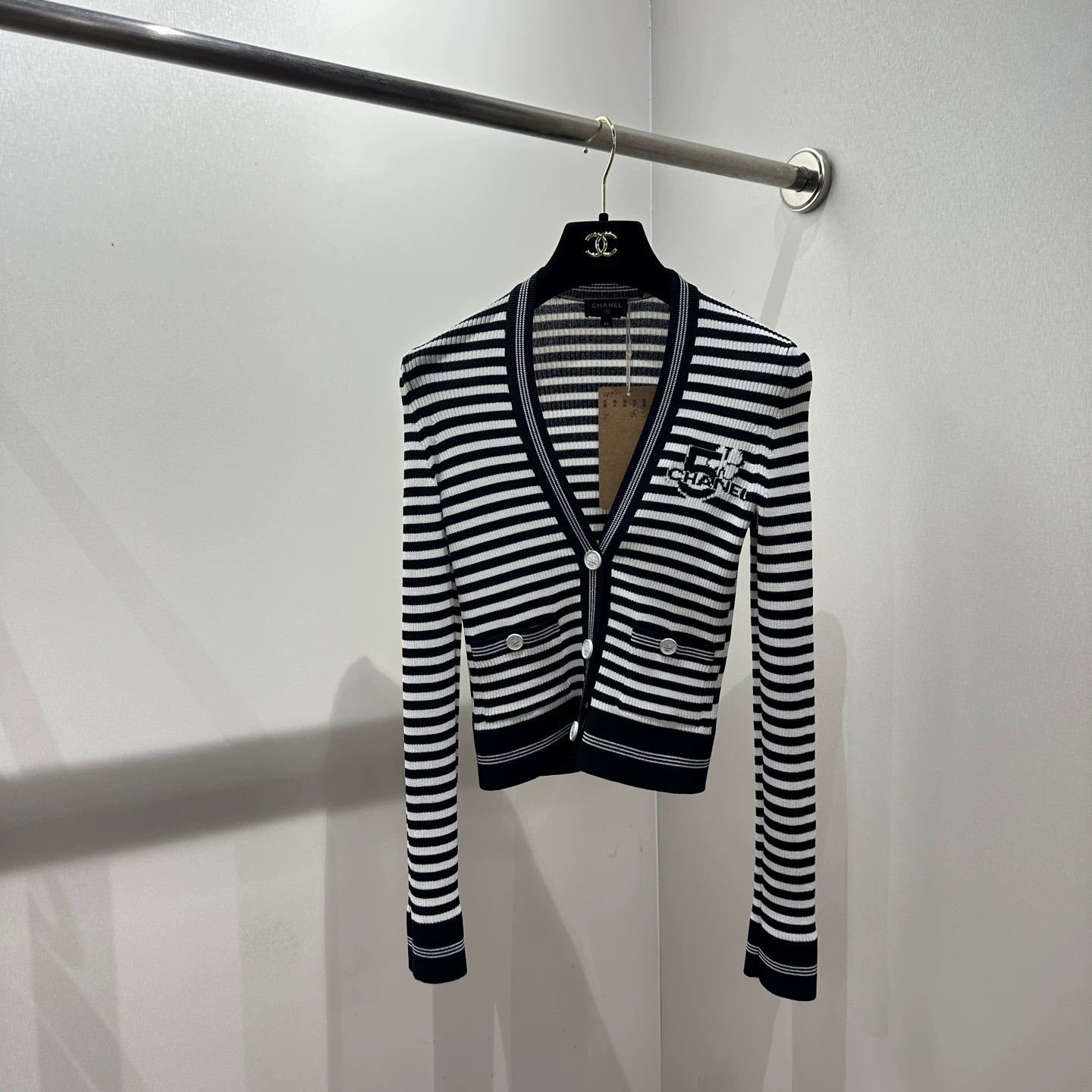 Chanel Chanel apr105 5th slogan striped knit cardigan Size XS / US 0-2 / IT 36-38 - 1 Thumbnail