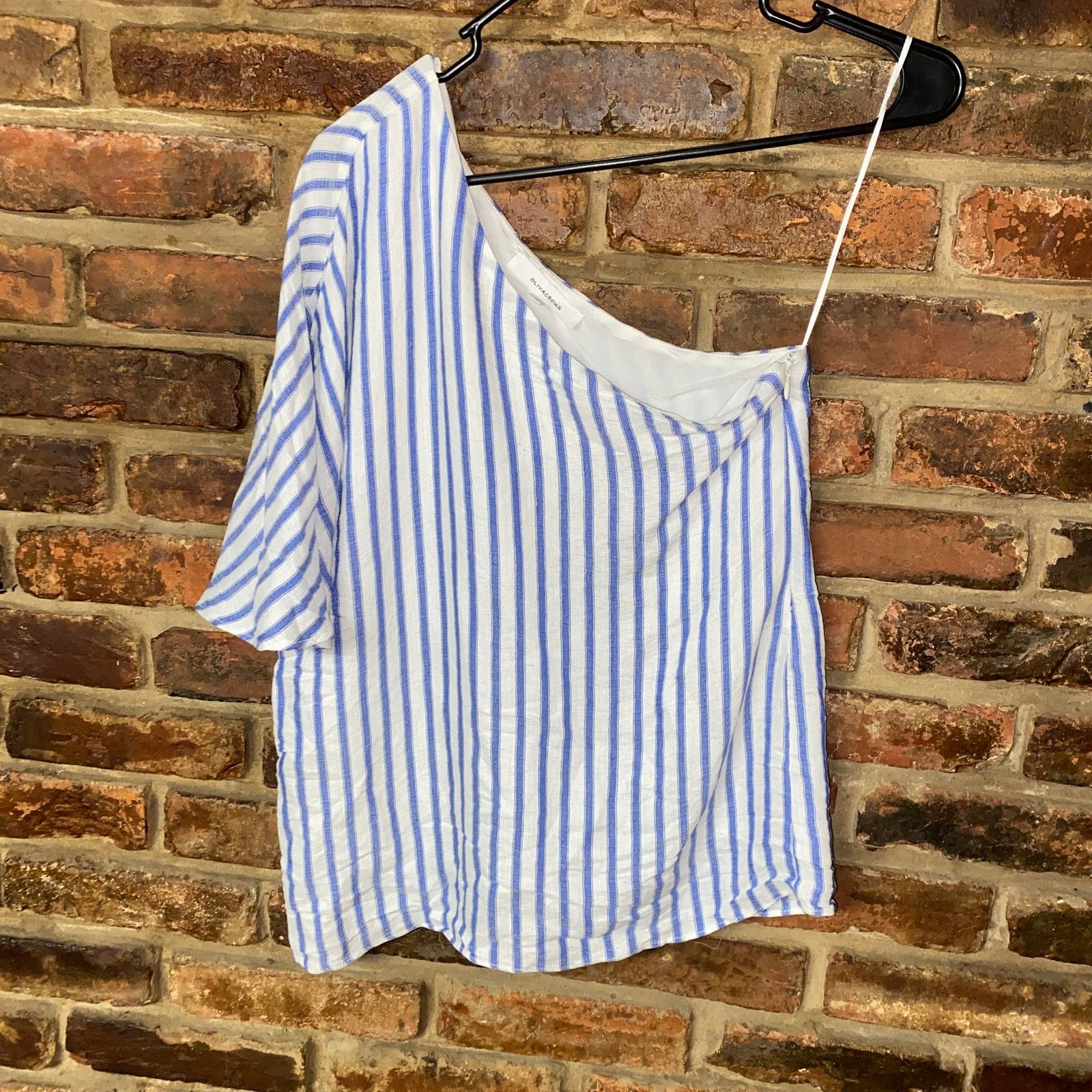 Other Olivaceous Blue White Striped One Shoulder Blouse Size Small Size S / US 4 / IT 40 - 1 Thumbnail