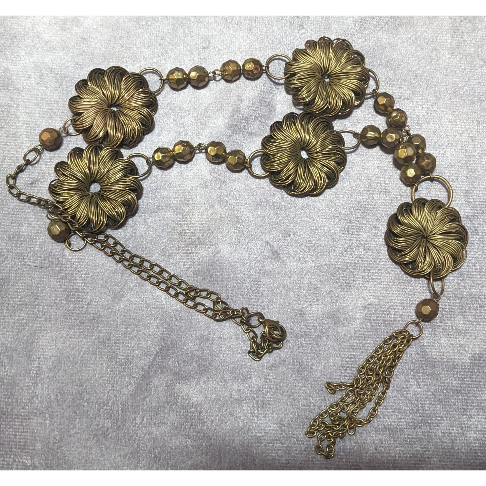 Other Vintage Wire Wrap Gold tone Floral Beaded Tassel Necklace Size ONE SIZE - 12 Thumbnail