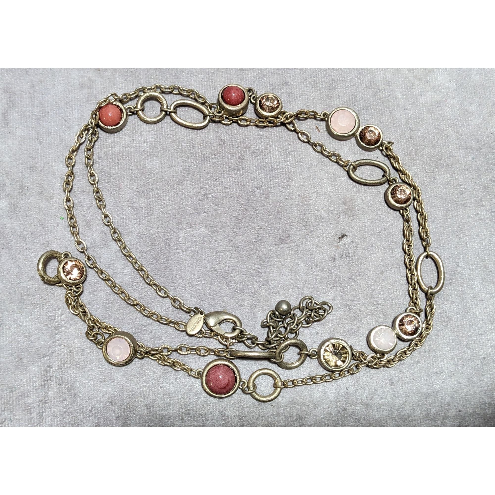 Chicos Chico's Pink And Gold Gemmed Opera Necklace Size ONE SIZE - 8 Thumbnail