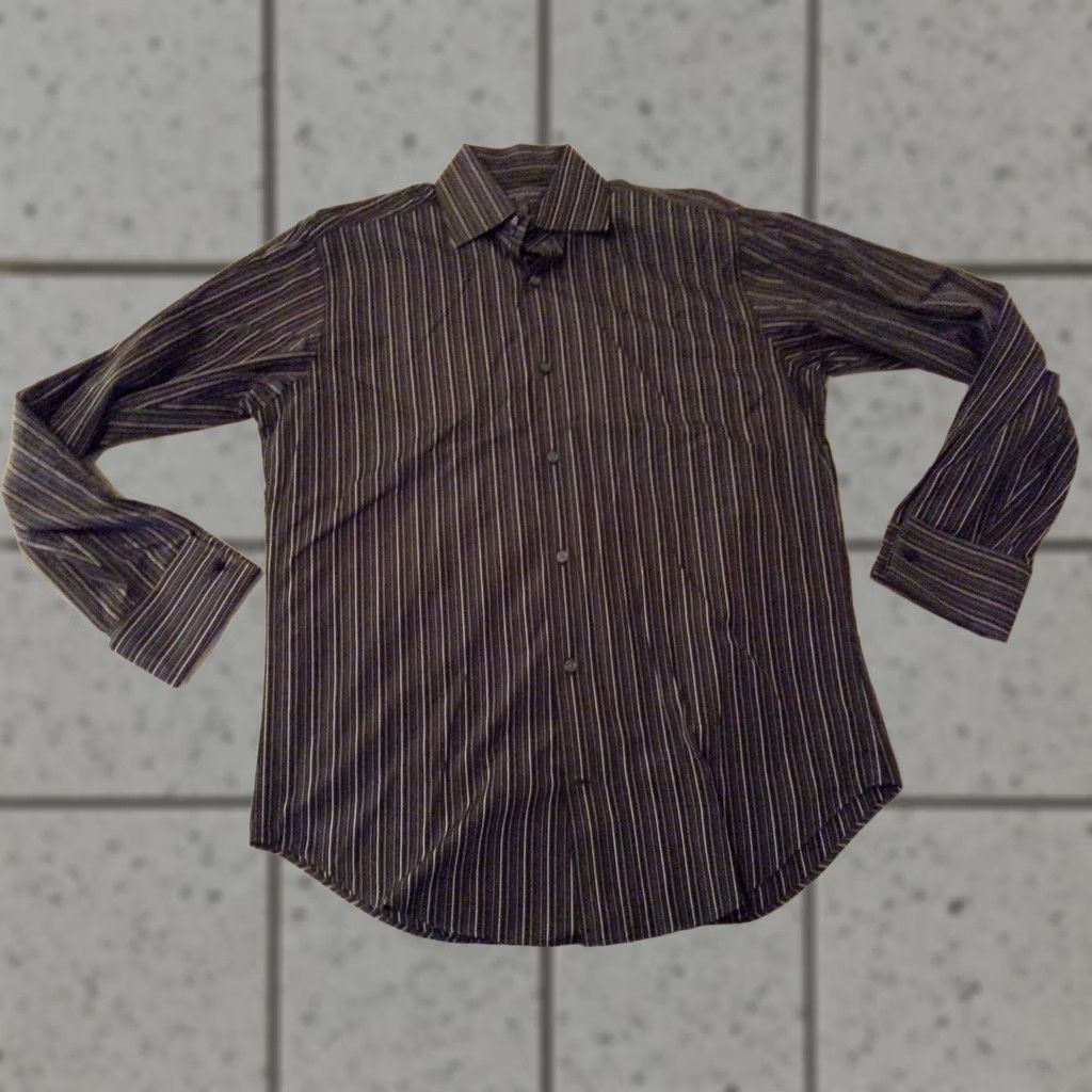 Banana Republic Banana Republic Shirt Mens L Black Dress Stripes Cotton Long Button Size 42R - 1 Thumbnail