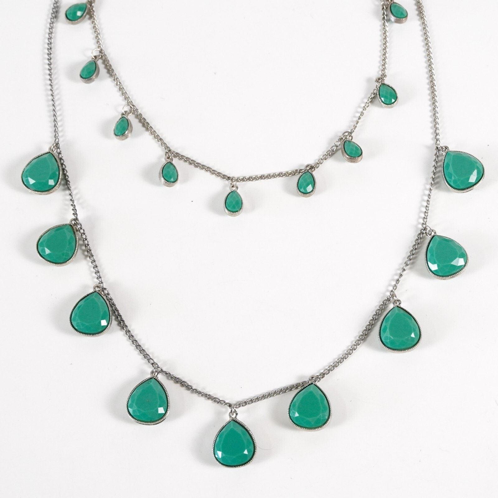 Other Vintage Silver & Green Stone Beaded Necklace Choker Jewelry Size ONE SIZE - 2 Thumbnail