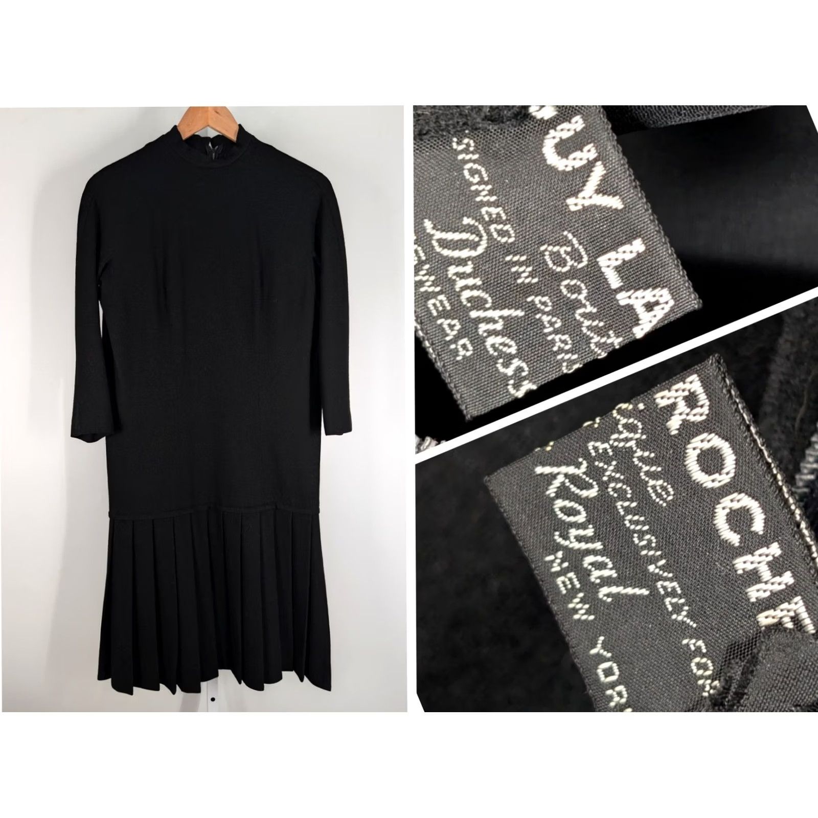 Guy Laroche VINTAGE Guy Laroche Boutique Wool Fleece Knit Mod Dress Flapper Revival 1960s 36 Black Size XS / US 0-2 / IT 36-38 - 2 Thumbnail