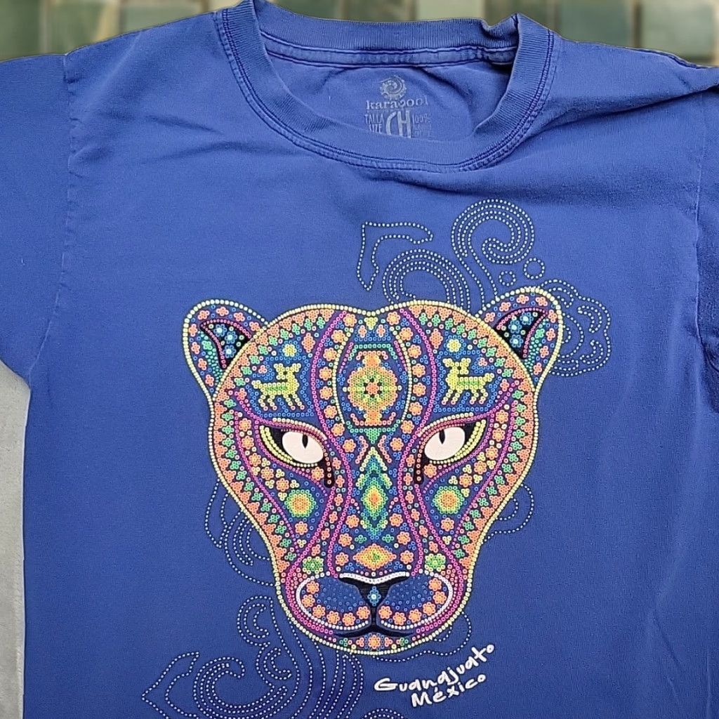 Vintage VINTAGE Karacool Nature Shirt Men S Blue Jaguar Festival Mexico Huichol Art Boho Cat Shirt Mens S Blue Jaguar Festival Mexico Huichol Art Boho Cat Size US S / EU 44-46 / 1 - 1 Thumbnail
