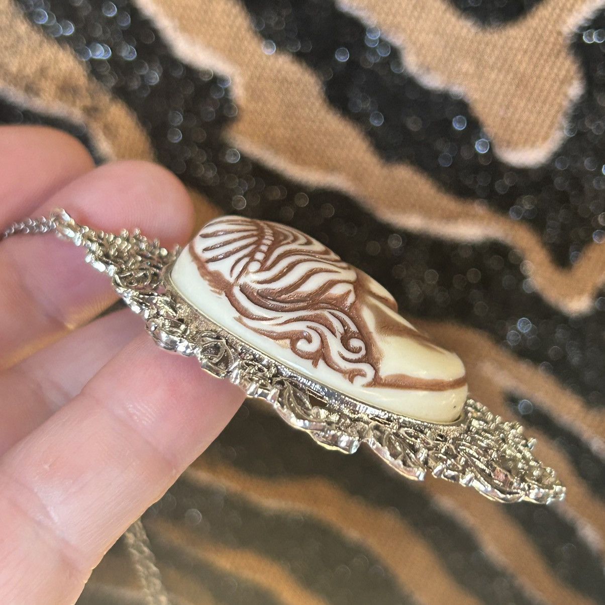 Handmade Handcrafted vintage high dome Victorian lady cameo necklace Size ONE SIZE - 6 Thumbnail