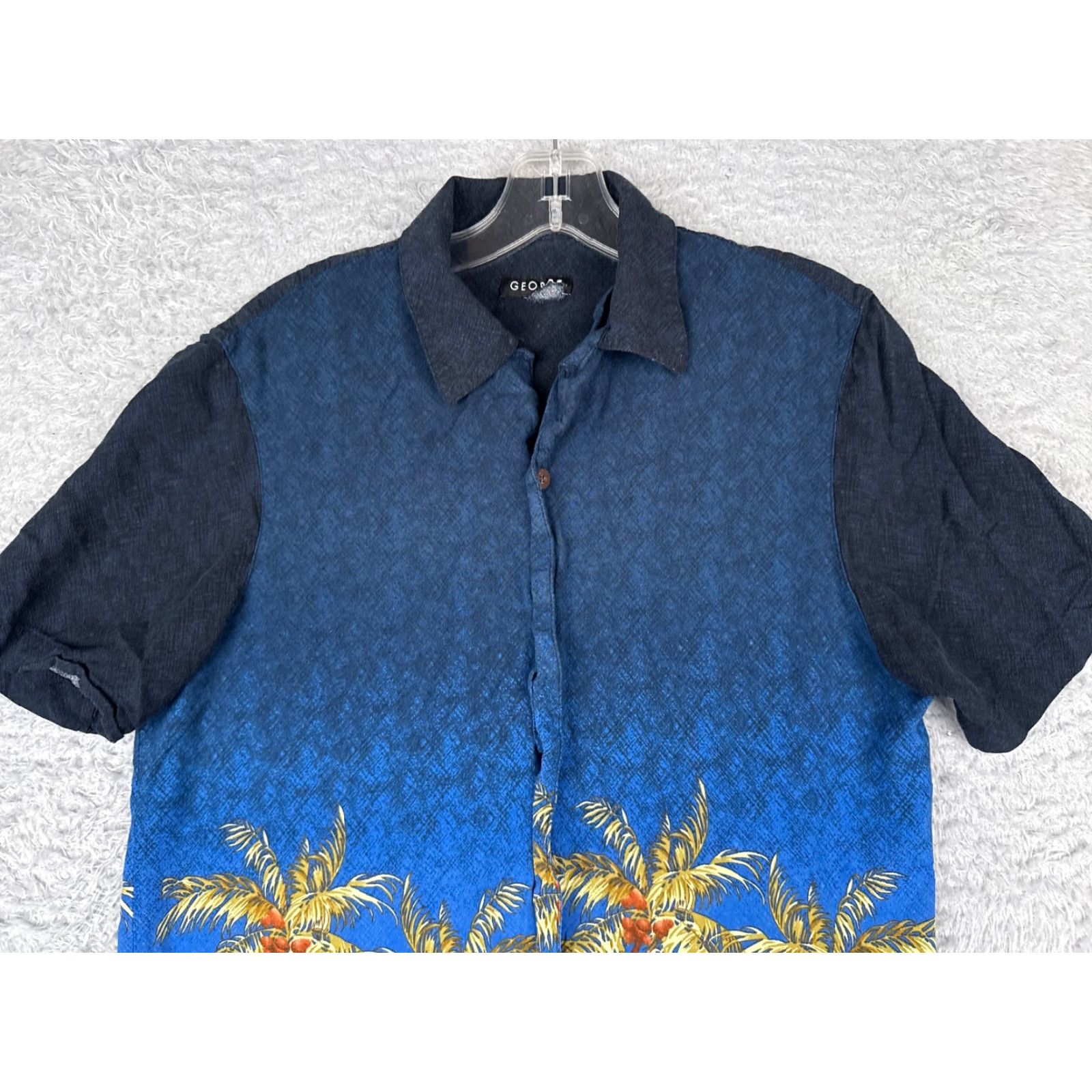 George George Shirt Adult Small Blue Coconut Palm Tree Button Up Hawaiian Rayon Size US S / EU 44-46 / 1 - 4 Thumbnail