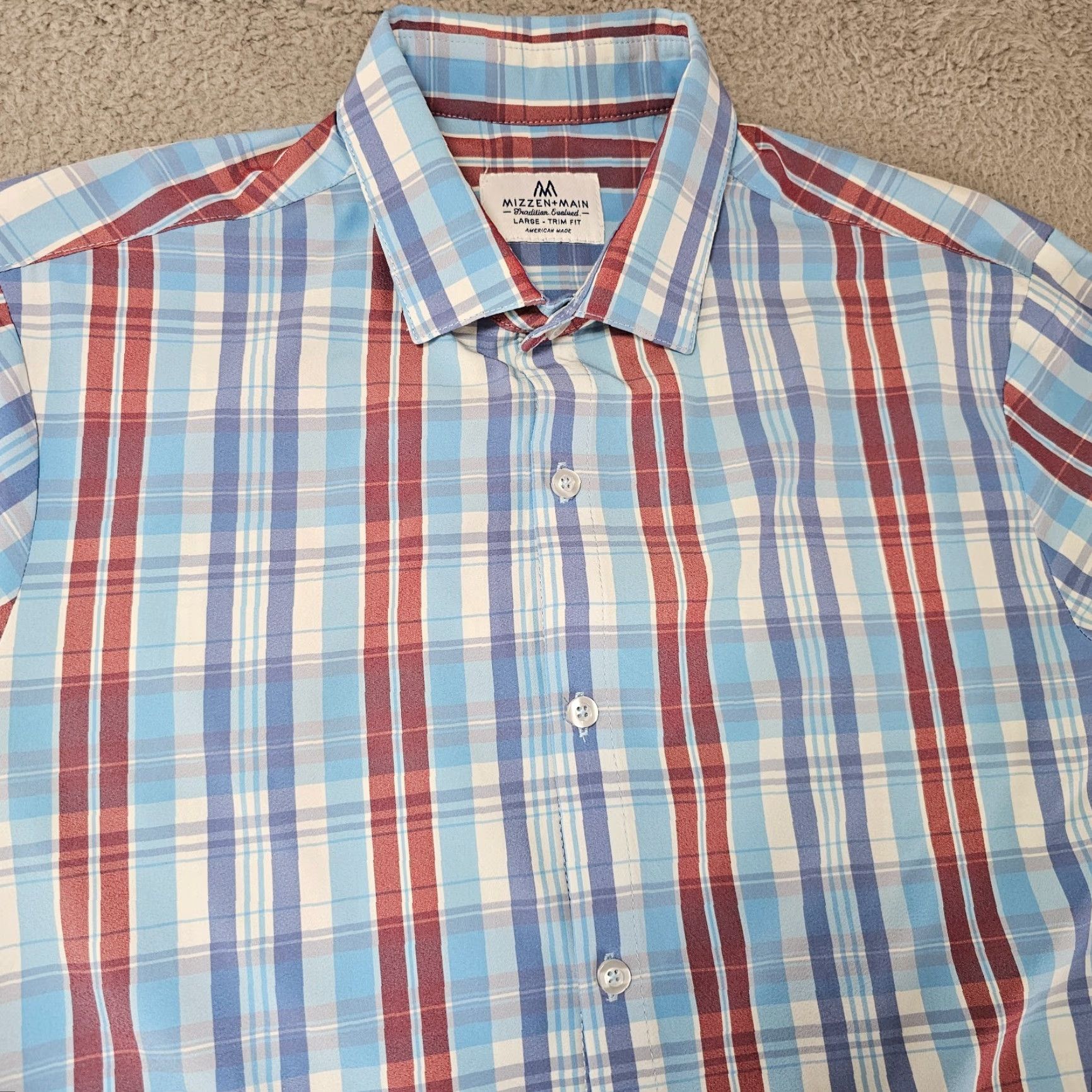Mizzen+Main Mizzen+Main Dress Shirt Men's Large Trim Blue White Check Stretch Performance Size 42R - 3 Thumbnail