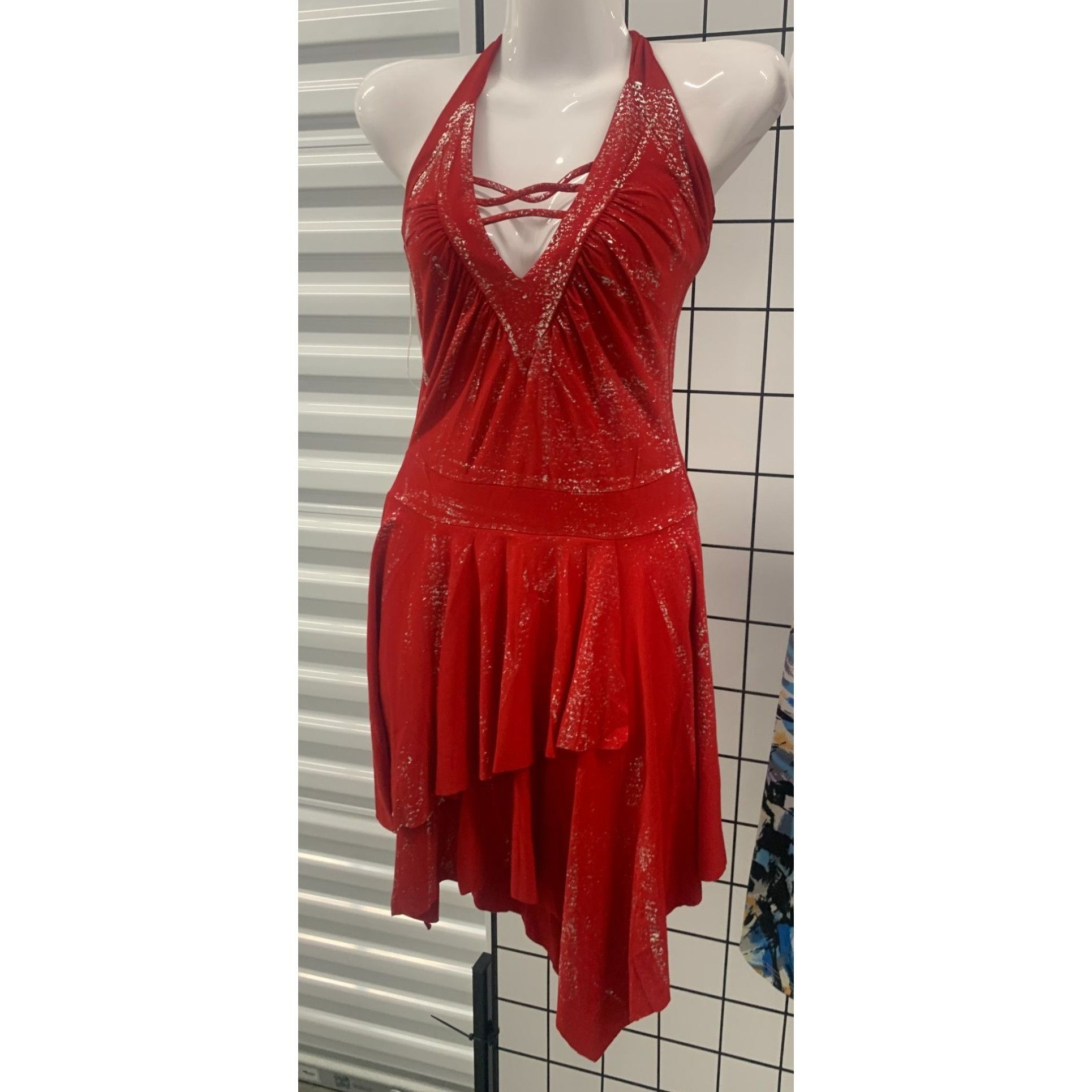 Other Red Halter Neck Dance Costume With Silver Glitter Accents & Size S / US 4 / IT 40 - 1 Thumbnail