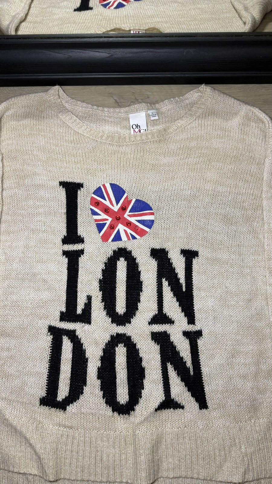 Affliction Y2K 2000s Women’s Oh Mg! I Love London Cream Knitted Sweater Size L / US 10 / IT 46 - 2 Thumbnail
