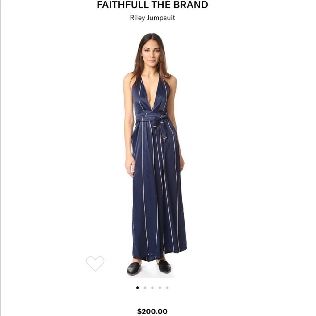 FAITHFULL Faithfull the Brand Riley Riptide Stripe Navy Silky Wide Leg Jumpsuit Women’s 2 Size 26" / US 2 / IT 38 - 2 Thumbnail