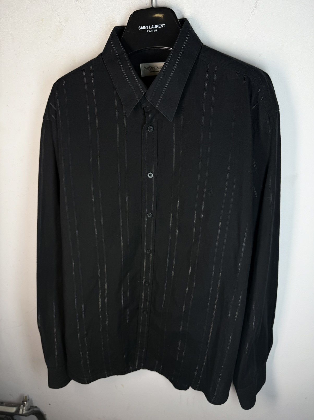 Yves Saint Laurent Black YSL Shirt Shiny Metal Stripes Sparkling Size US XL / EU 56 / 4 - 18 Thumbnail
