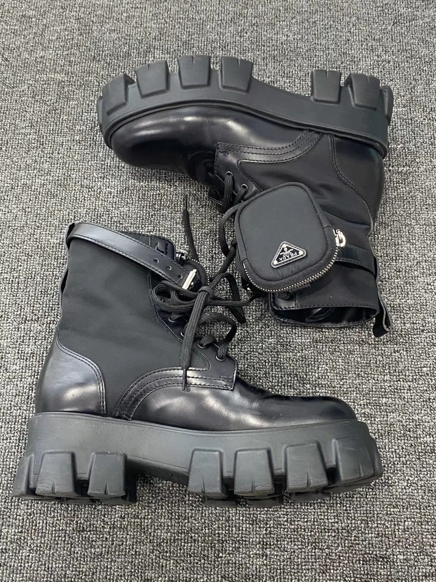 Prada PRADA Black Triangle Logo Ankle Boots 37.5 Size US 7 / IT 37 - 4 Thumbnail