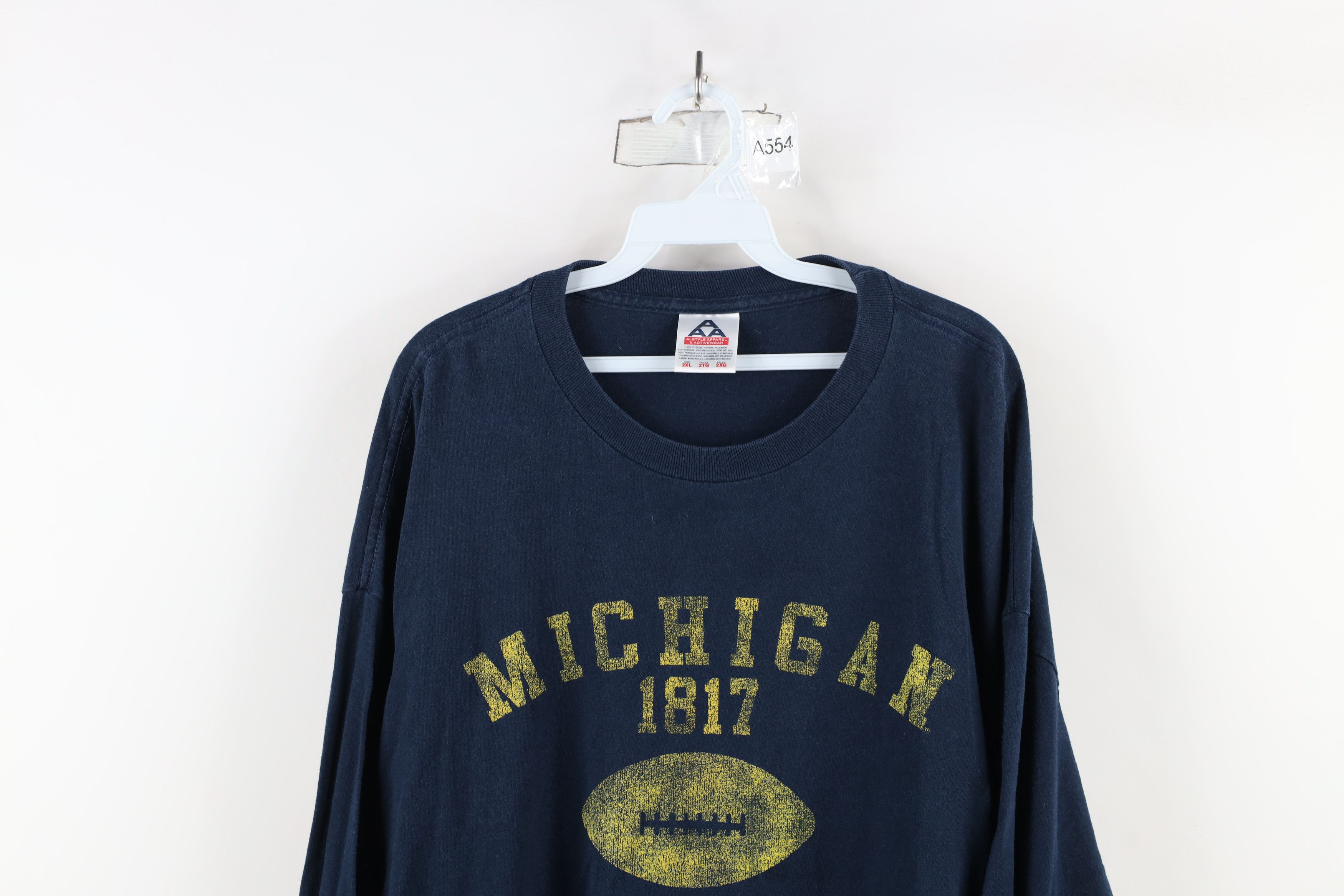 Vintage Vintage 90s University of Michigan Long Sleeve T-Shirt Size US XXL / EU 58 / 5 - 2 Thumbnail