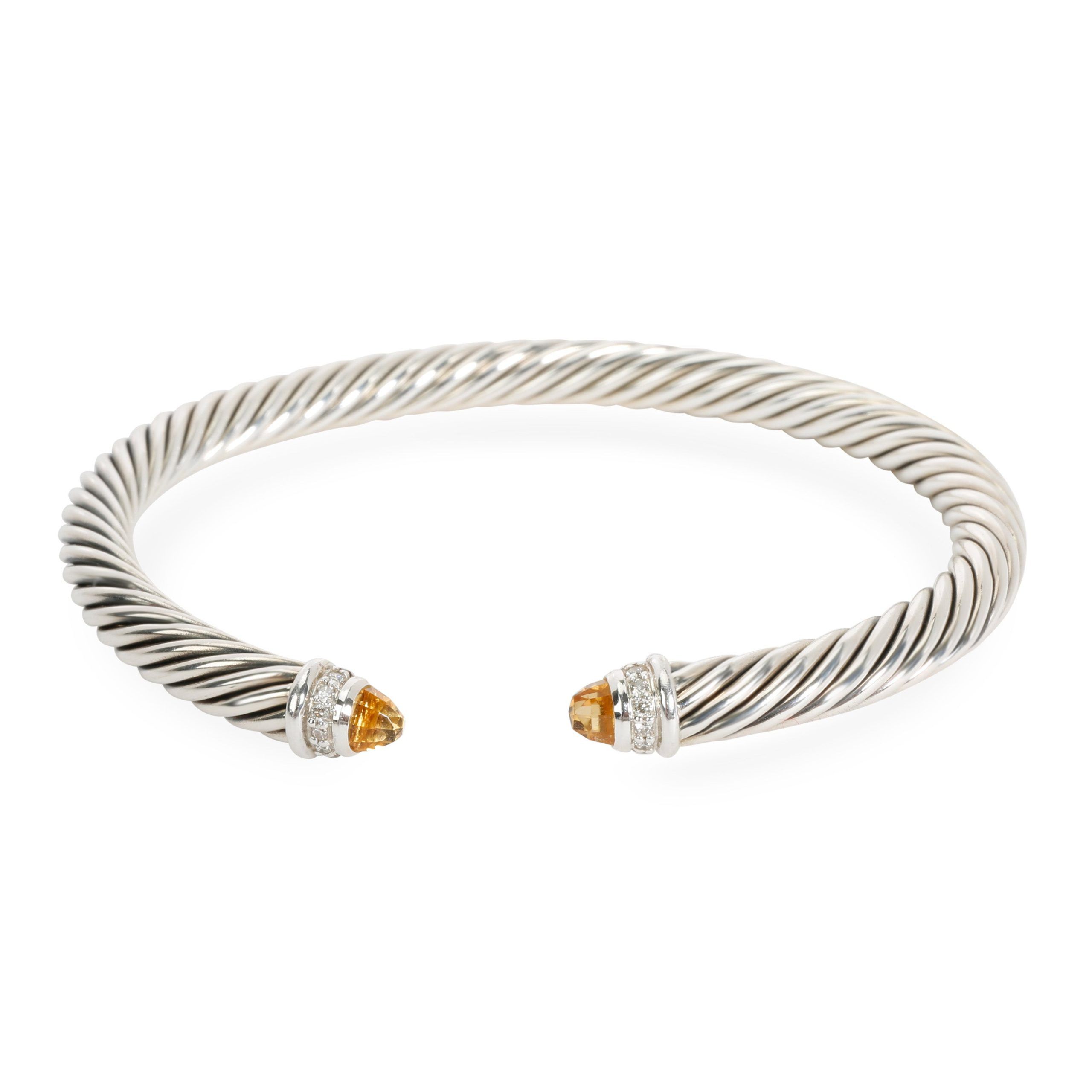 David Yurman 5mm Cable Diamond & Citrine Bangle in Sterling Silver 0.14 CTW