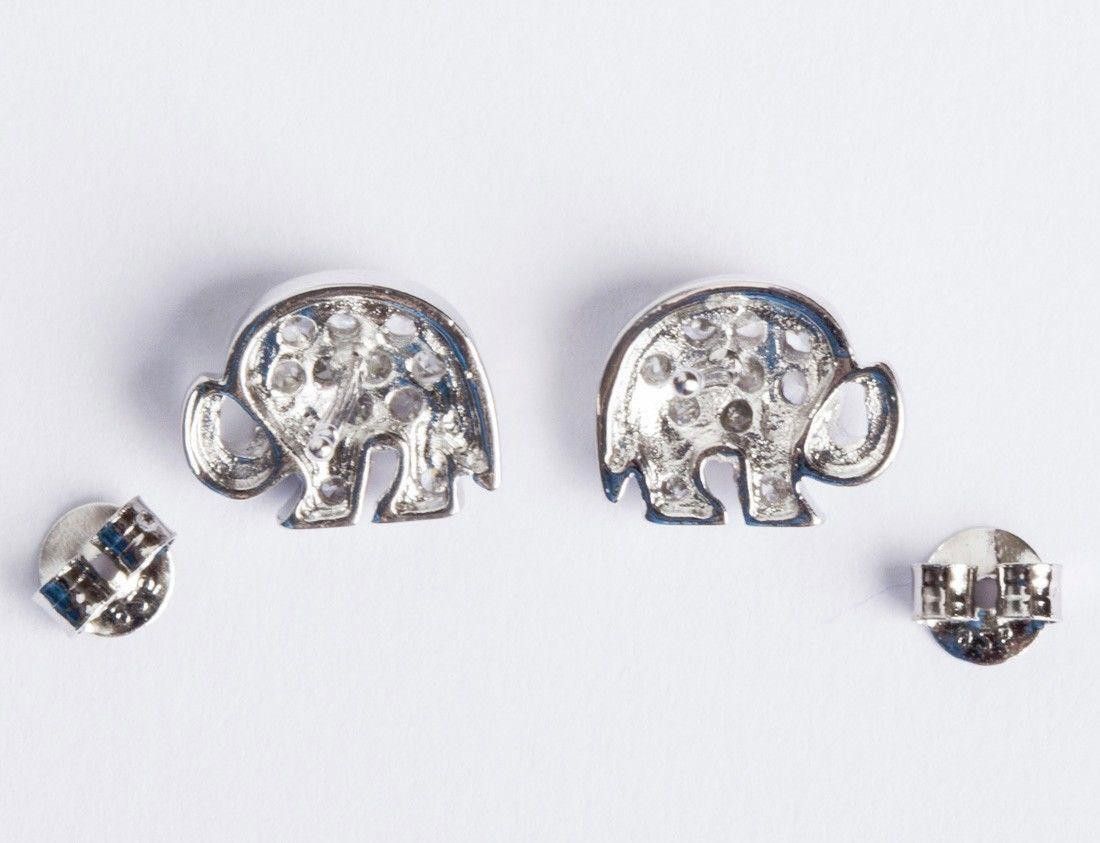 Sterling Silver Sterling Silver Cubic Zirconia Elephant Earrings Size ONE SIZE - 4 Thumbnail
