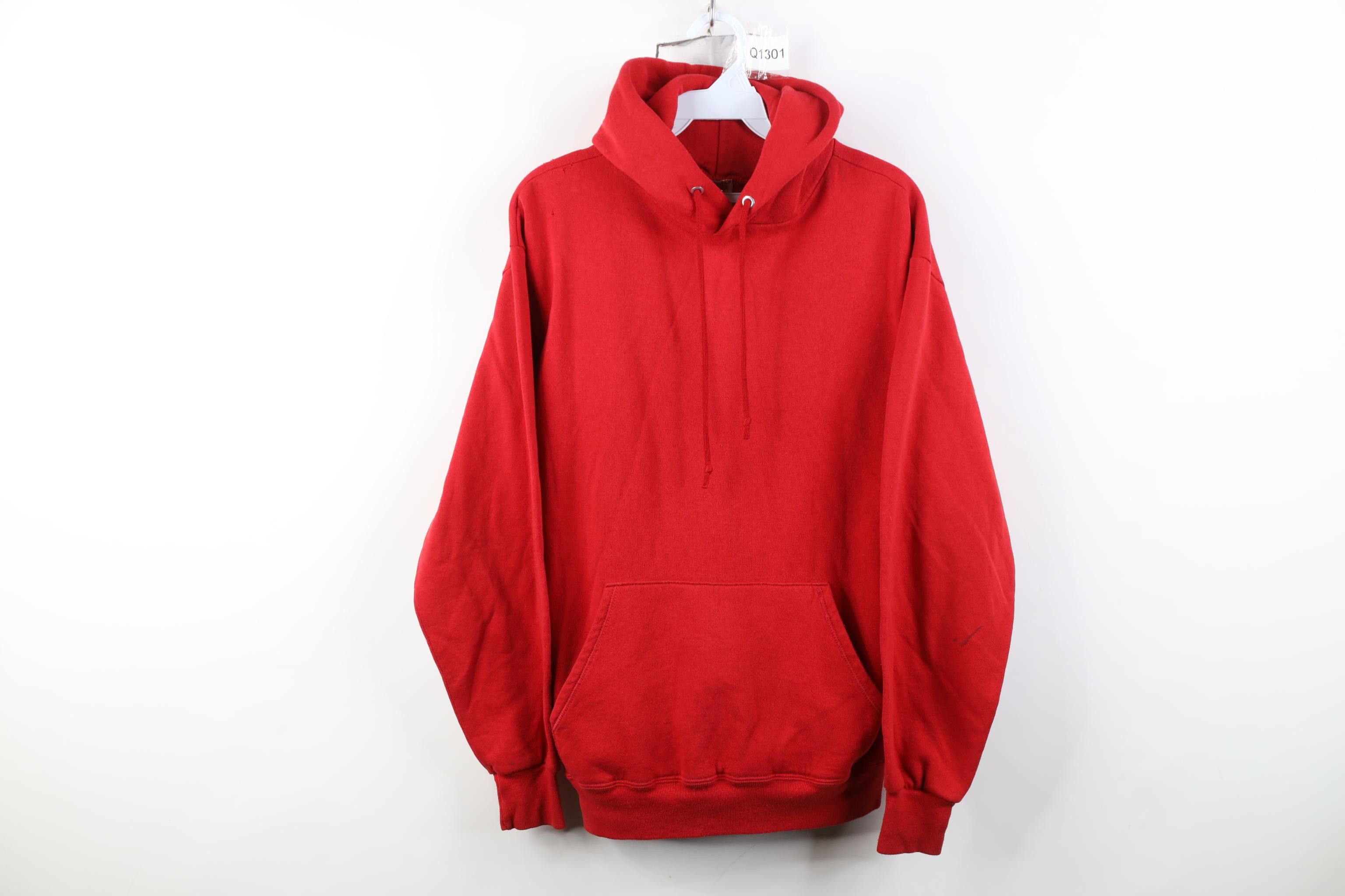 Vintage Vintage 80s 90s Streetwear Blank Hoodie Sweatshirt Red USA Size US L / EU 52-54 / 3 - 1 Thumbnail