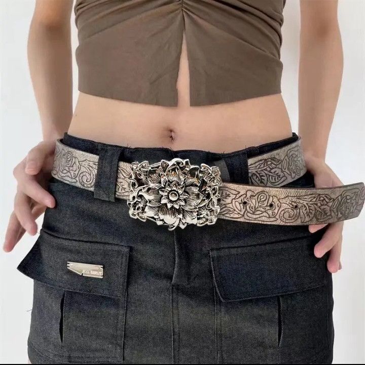 Designer × Vintage Retro Embossed Flower Belt Size ONE SIZE - 4 Thumbnail