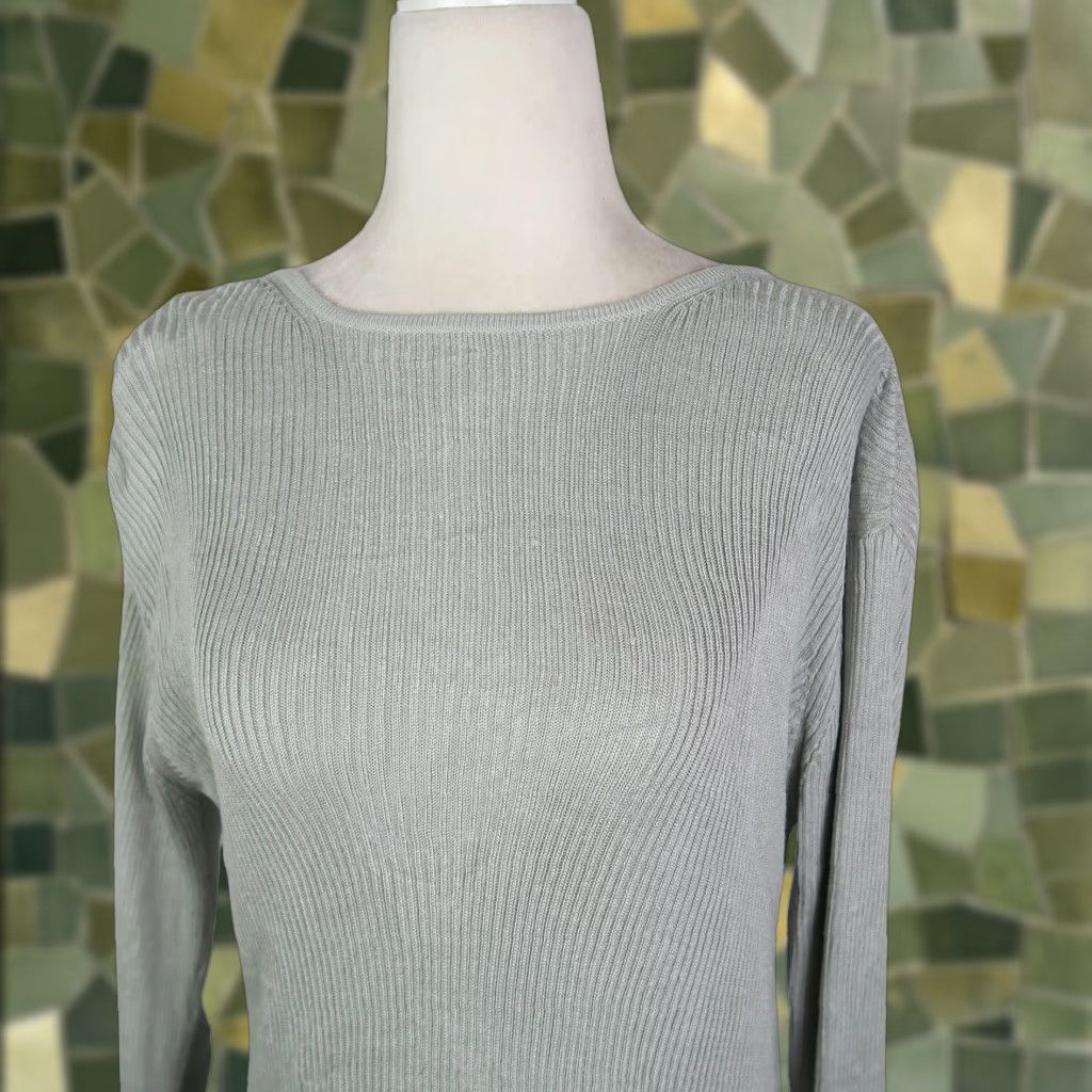 Liz Claiborne VINTAGE Liz Claiborne Light Grey Rib Knit Silk Sweater L 90s Women Pullover Long Sleeve Solid Pattern Casual Workwear Fall Spring Size L / US 10 / IT 46 - 1 Thumbnail