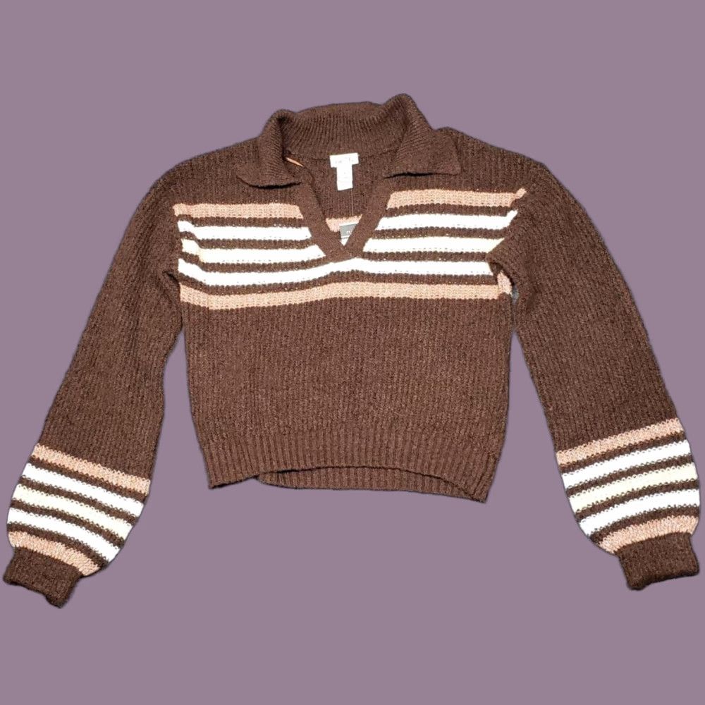 Vintage Rue21 Sweater Womens M Brown Striped Collared Ribbed Knit Pullover New Size M / US 6-8 / IT 42-44 - 1 Thumbnail