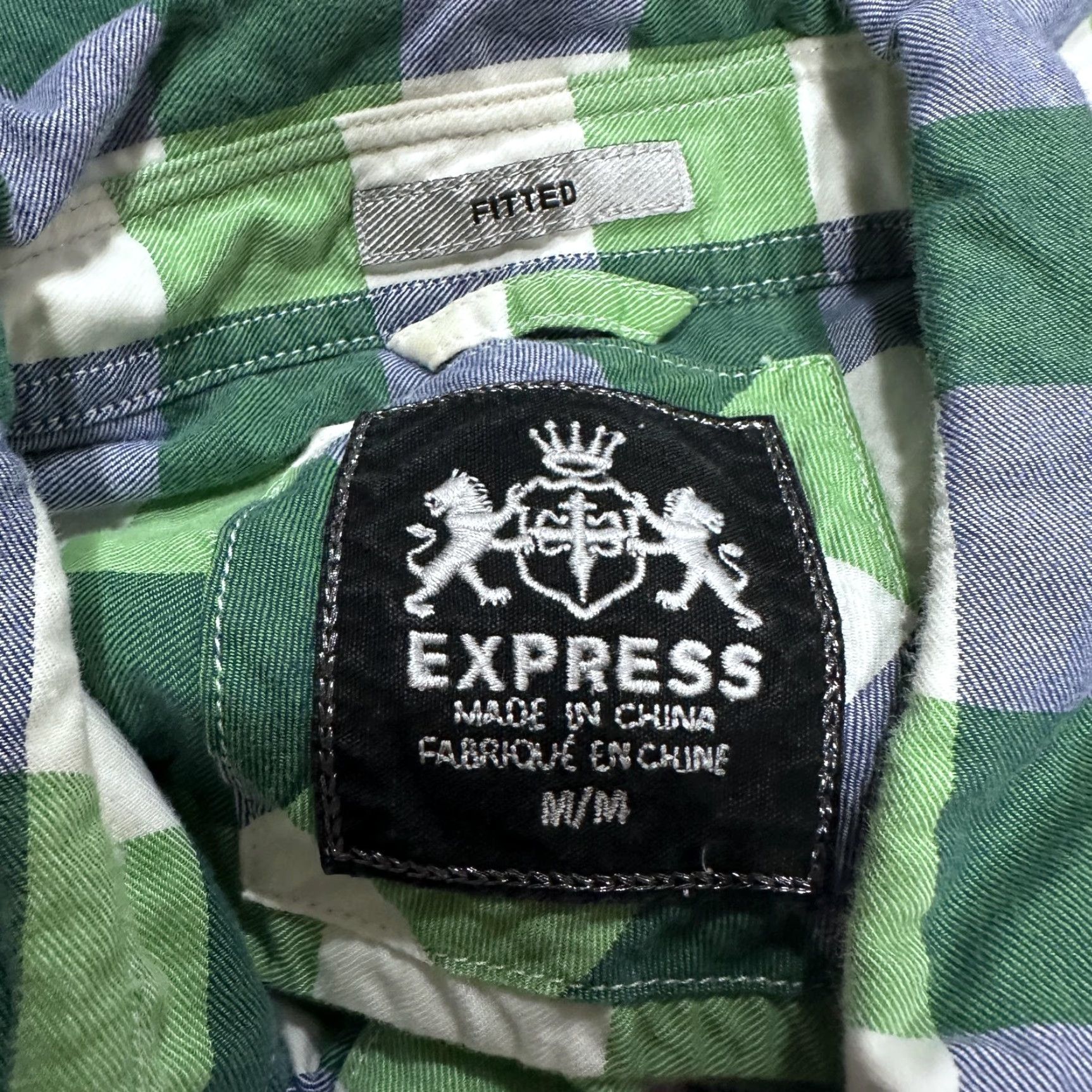 Express Express Shirt Mens M Green Blue Flannel Button-Up Long Sleeve Slim Fit Cotton Check Pocketed Size US M / EU 48-50 / 2 - 2 Thumbnail