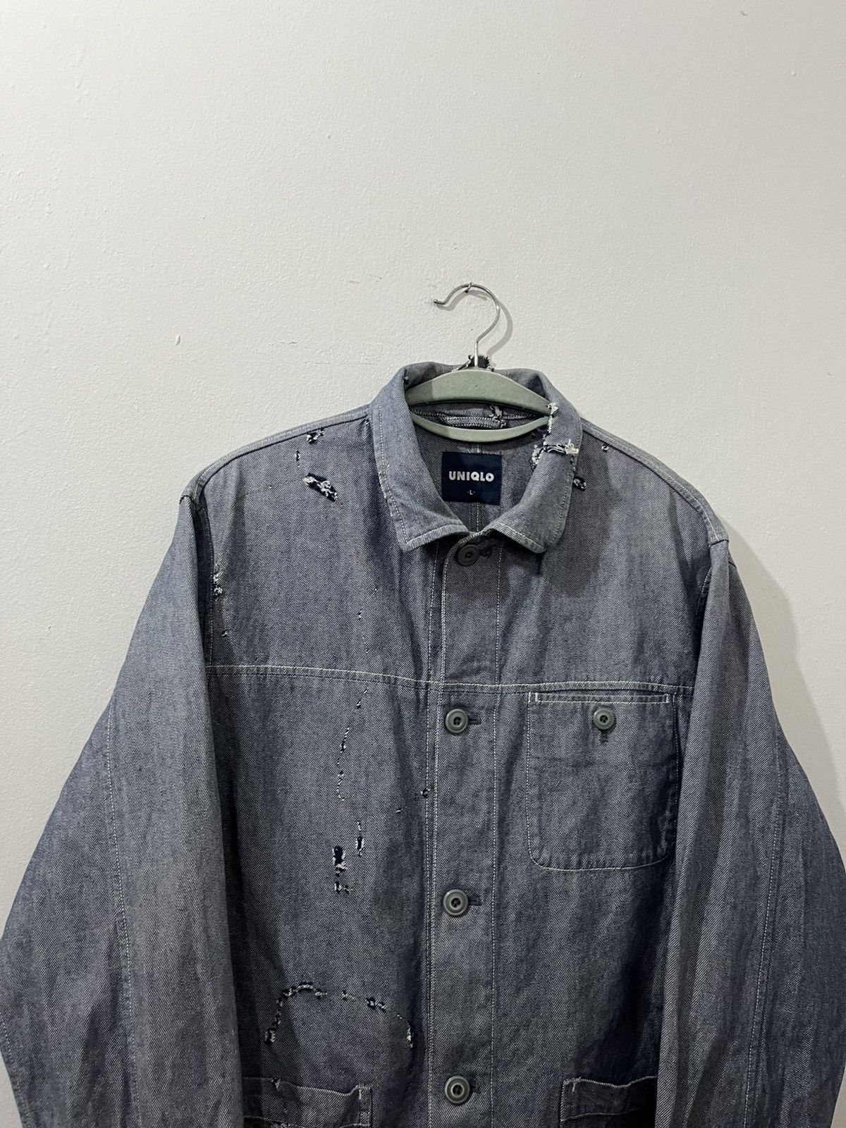 Japanese Brand 💥2000s Y2K Uniqlo Ripped Distressed Trashed Chore Jackets Size US L / EU 52-54 / 3 - 4 Thumbnail