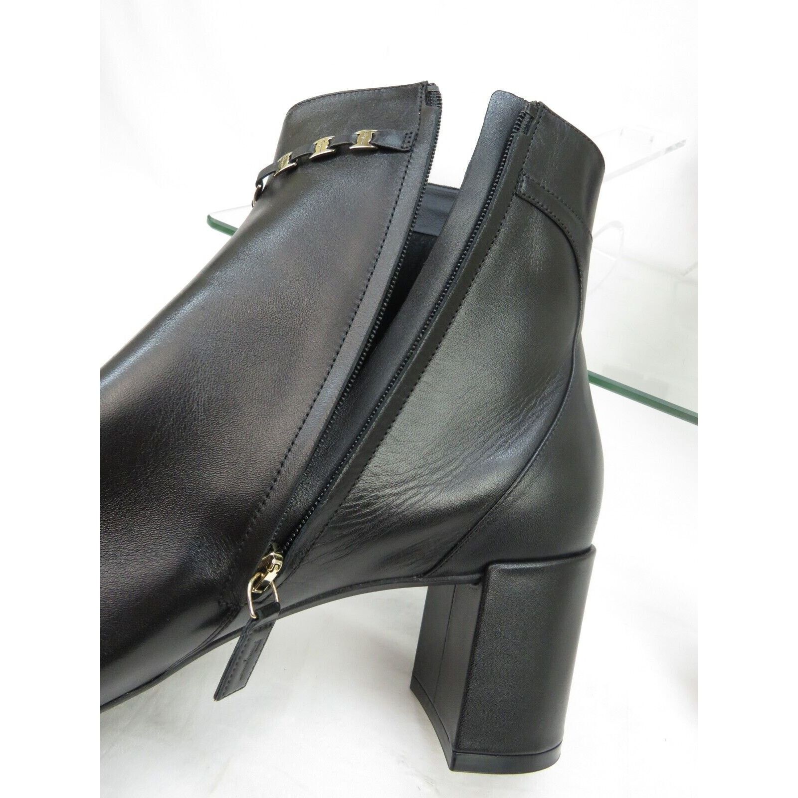 Salvatore Ferragamo GHILA BLACK LEATHER GANCINI CHAIN ZIP HEEL ANKLE BOOTS 11 C Size US 11 / IT 41 - 9 Thumbnail