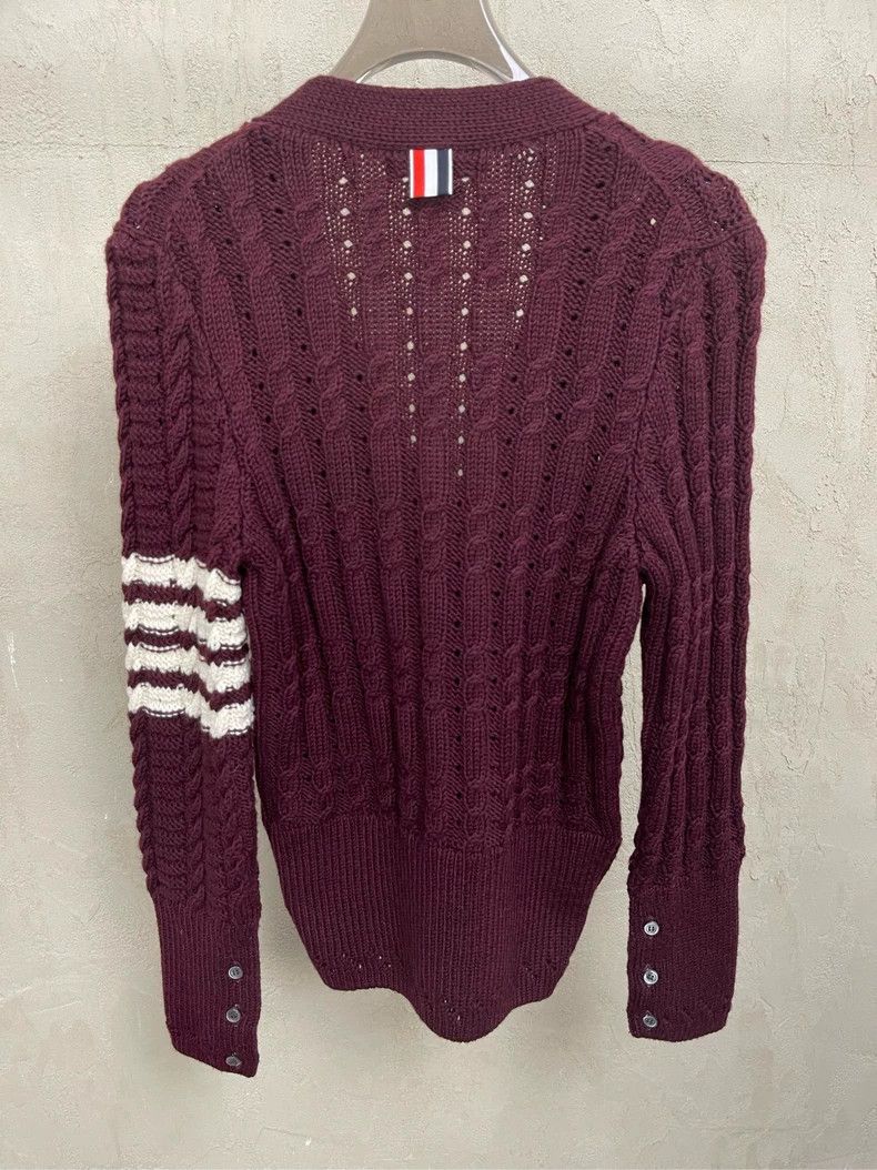 Thom Browne Thom Browne A wine red four-striped wool sweater Size S / US 4 / IT 40 - 3 Thumbnail