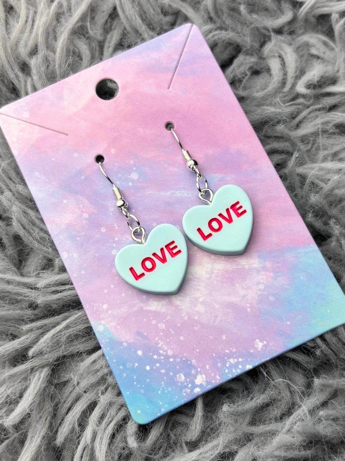 Handmade Blue Heart valentines sweethearts earrings Size ONE SIZE - 1 Preview