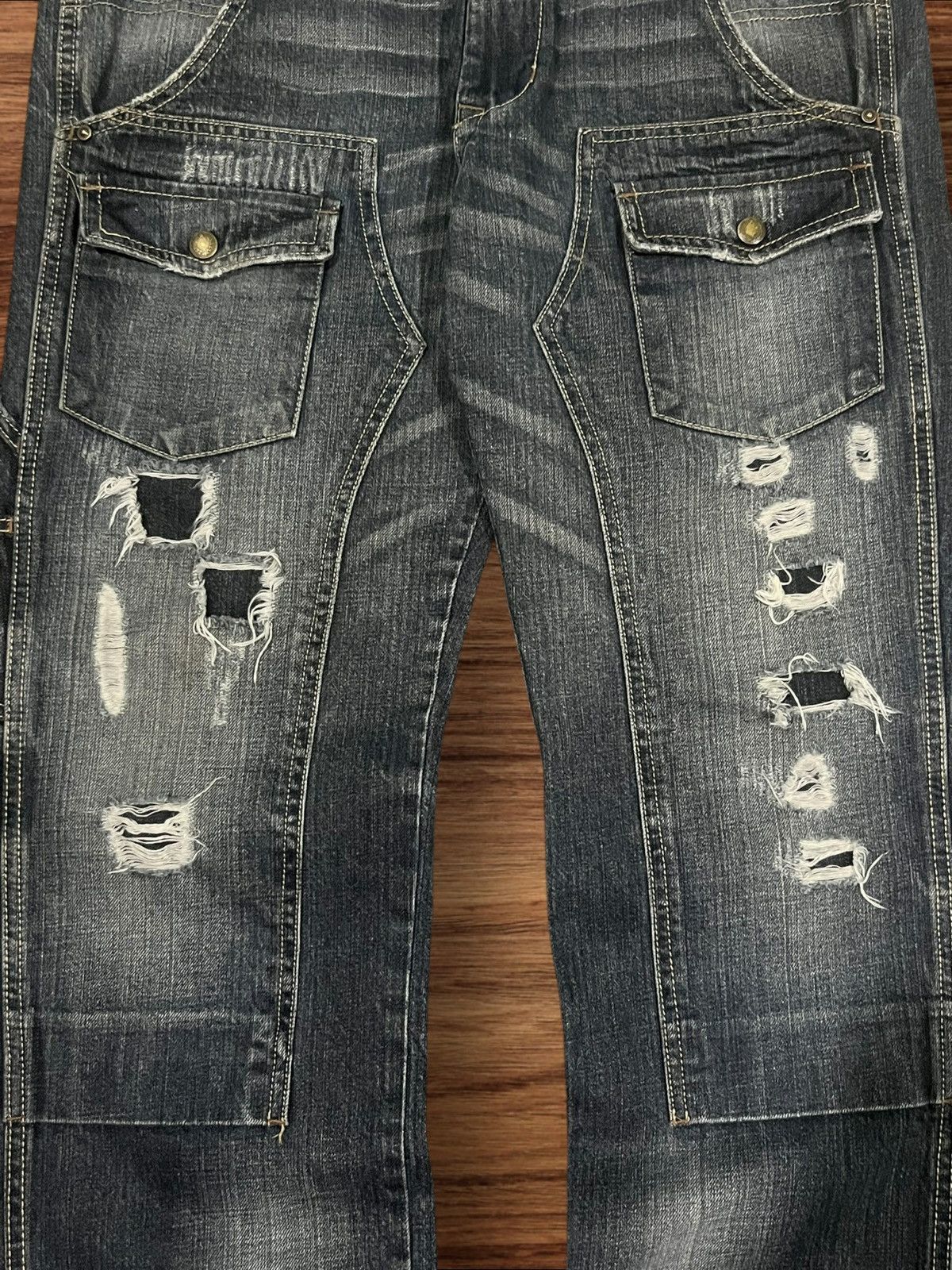 Japanese Brand × Le Grande Bleu (L.G.B.) × Tornado Mart Vintage Japanese Double Knee Multi Pocket Distressed Jeans Size US 31 - 8 Thumbnail