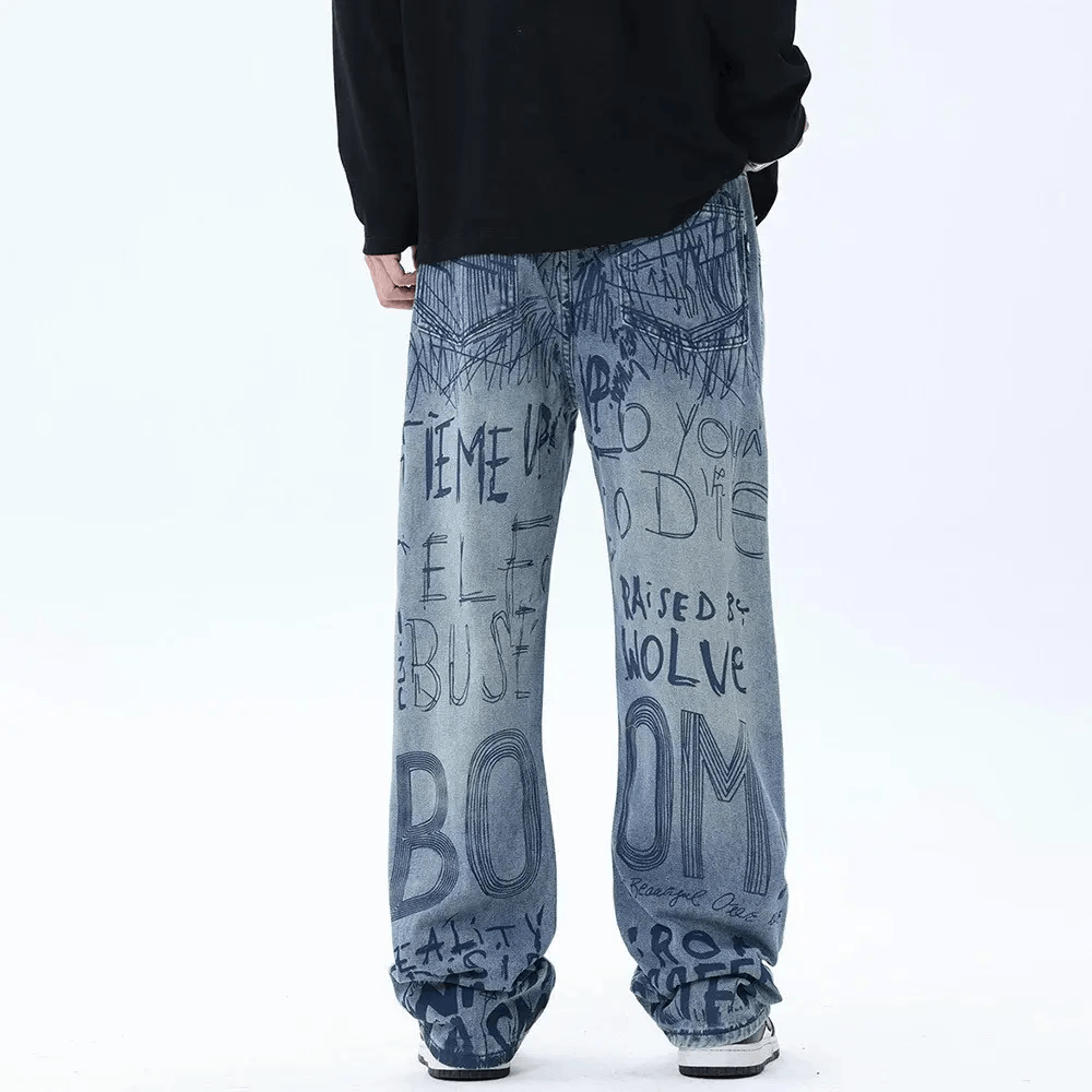 Japanese Brand × Vintage Buggy jeans for men and women with graffiti print y2k Size US 30 / EU 46 - 6 Thumbnail