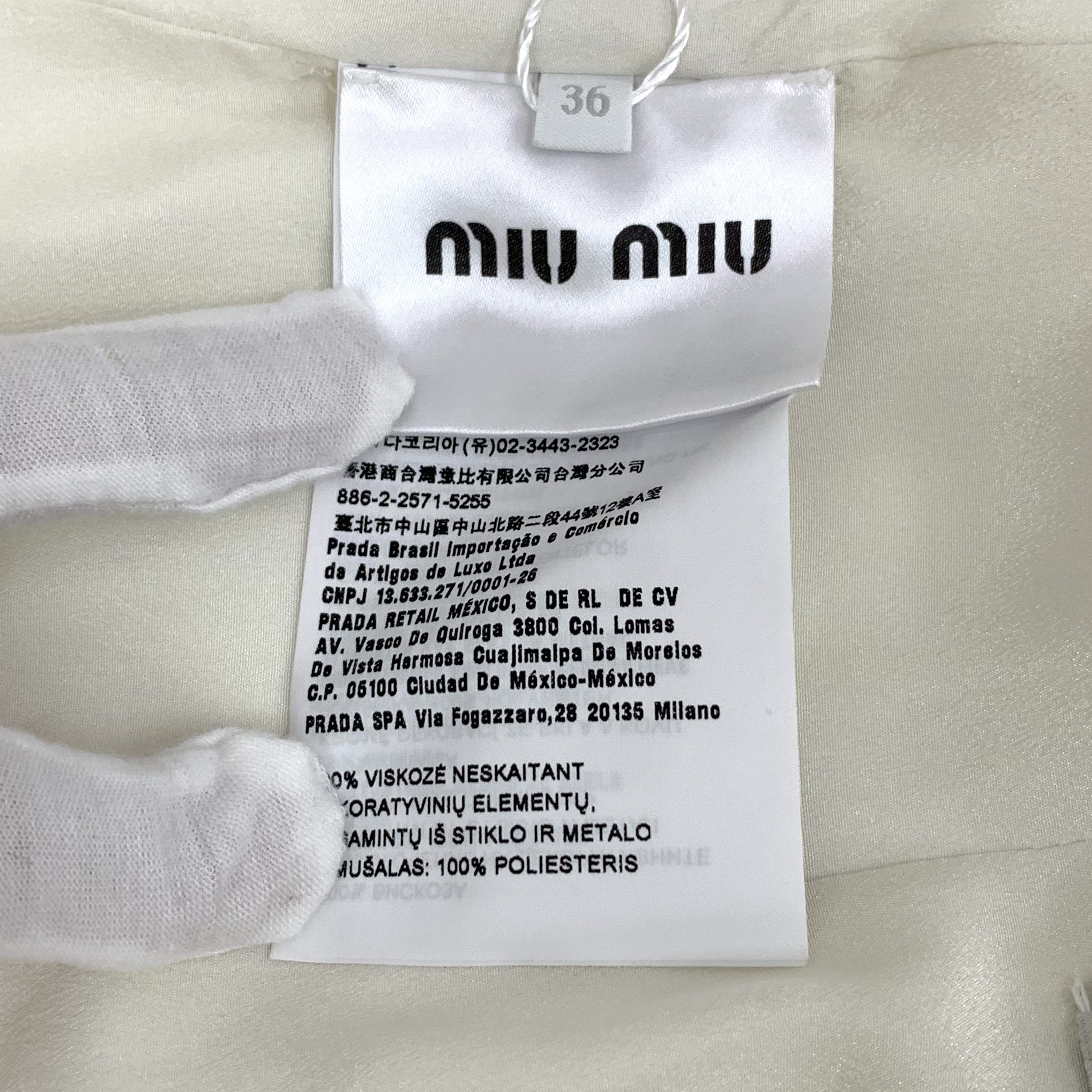 Miu Miu Miu Miu White Crystal-Trimmed Sleeveless Dress (Size XS) Size XS / US 0-2 / IT 36-38 - 6 Thumbnail
