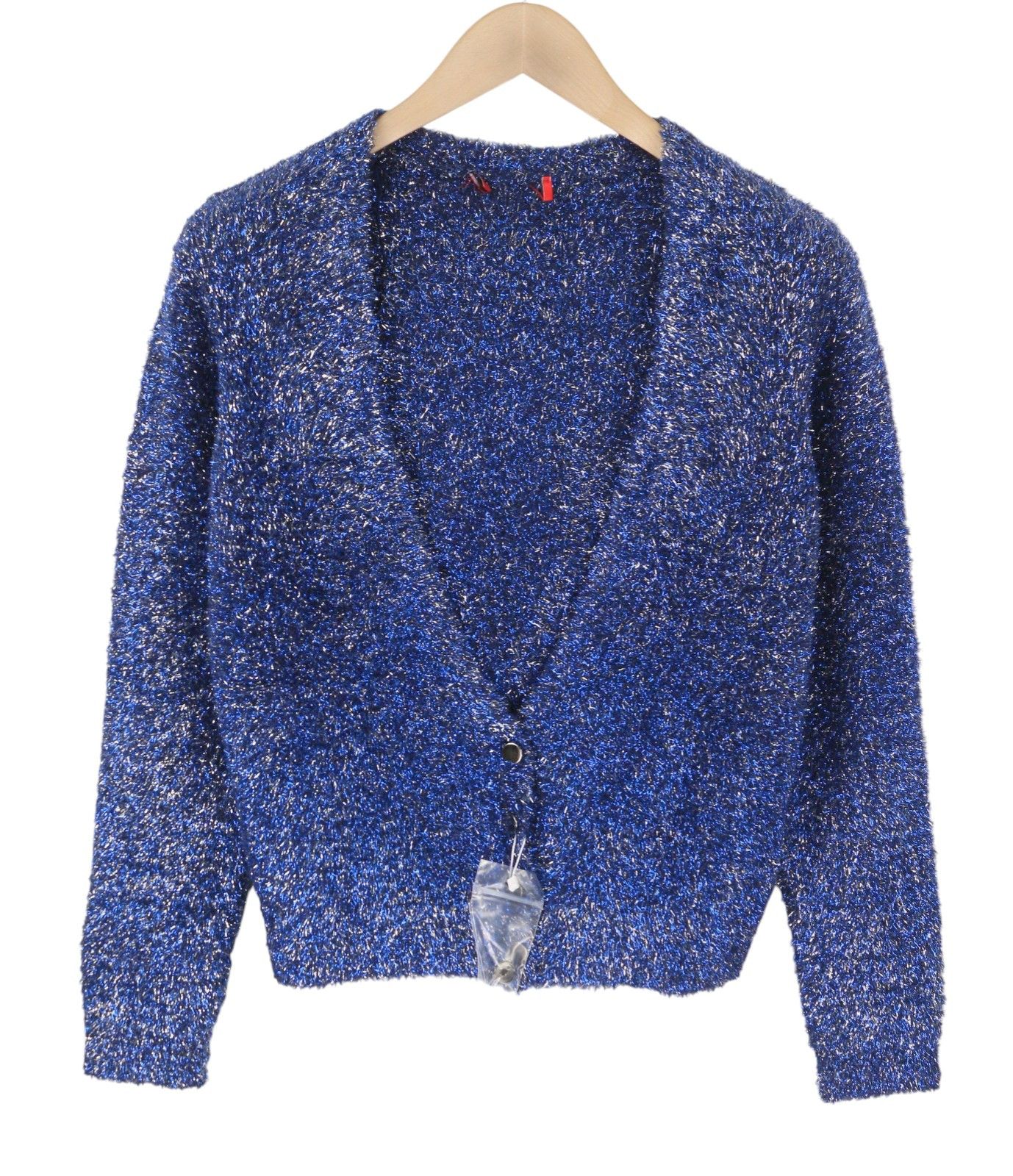MAX&Co. M Blue Glitter Metallic Fuzzy Knit Cardigan Jumper 88676 Size M / US 6-8 / IT 42-44 - 2 Thumbnail